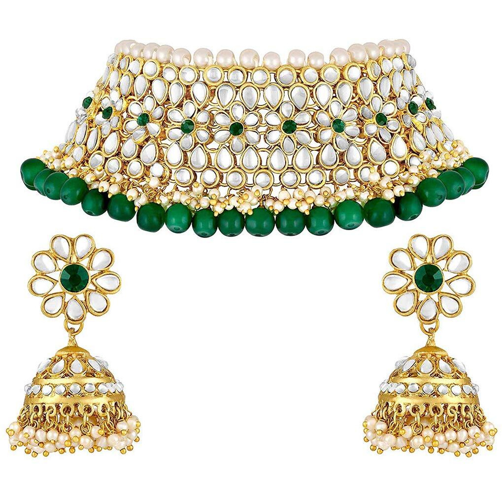 Peora Wedding Kundan Faux Pearl Choker Necklace Earring Traditional Jewellery Set for Women