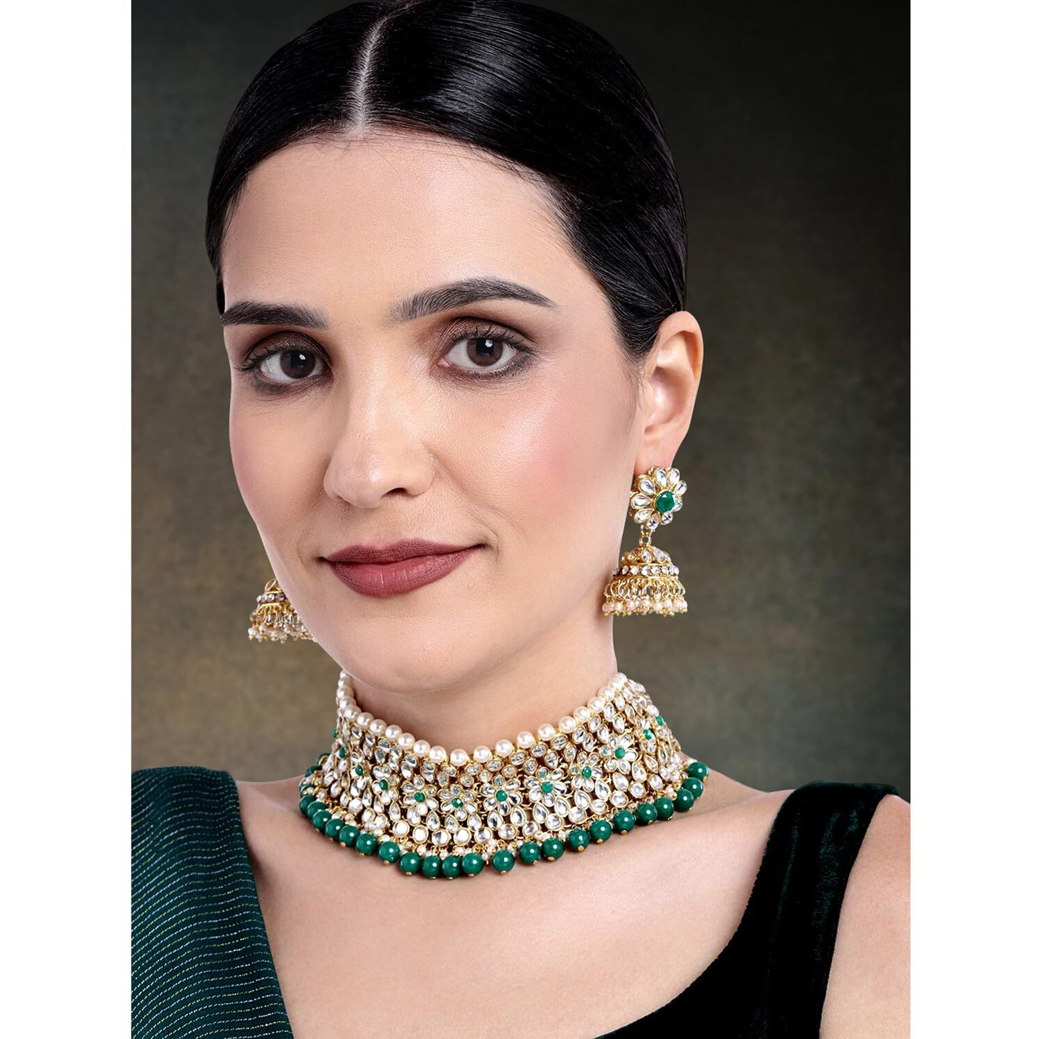 Peora Wedding Kundan Faux Pearl Choker Necklace Earring Traditional Jewellery Set for Women