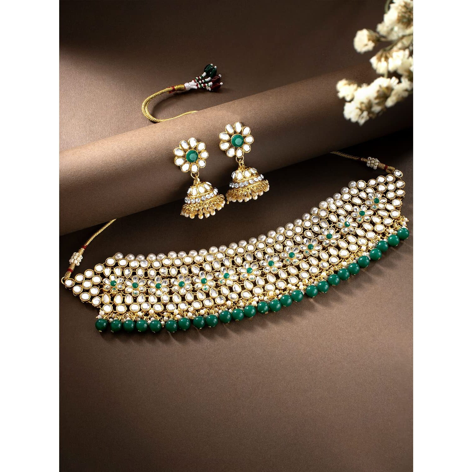 Peora Wedding Kundan Faux Pearl Choker Necklace Earring Traditional Jewellery Set for Women