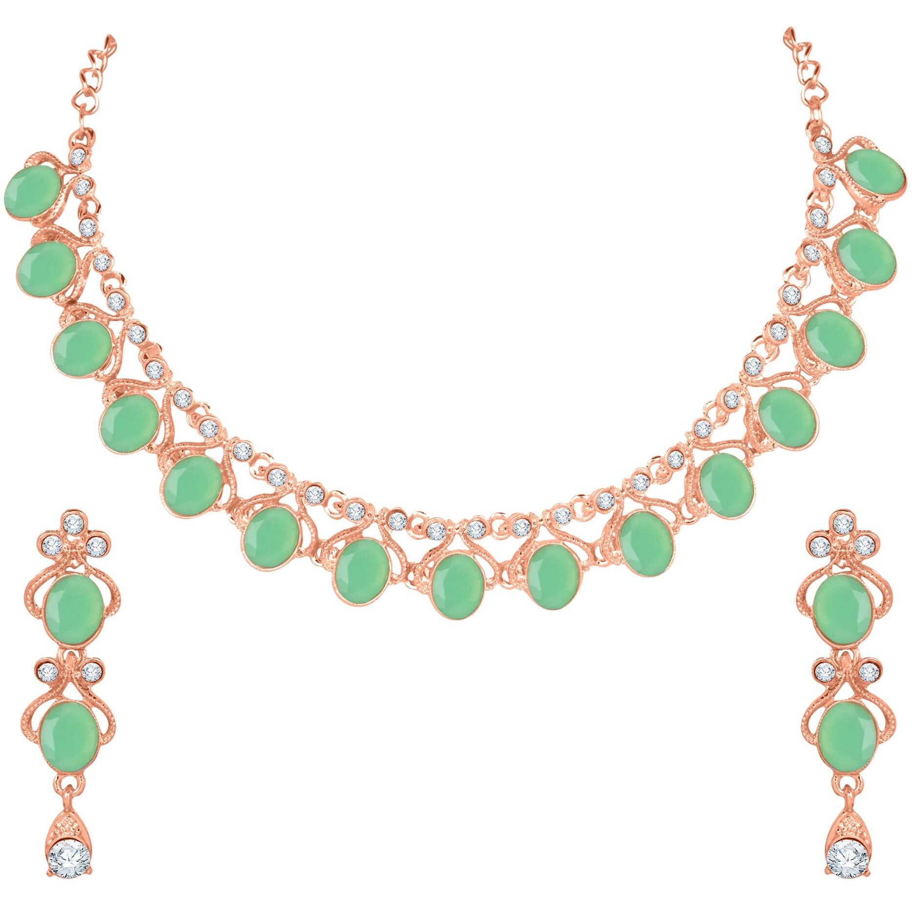 Atasi International Mint Green Color Gold Plated Crystal Necklace Jewellery Set with Earrings for Women Ideal for Party, Wedding, Festivals (GN5706)