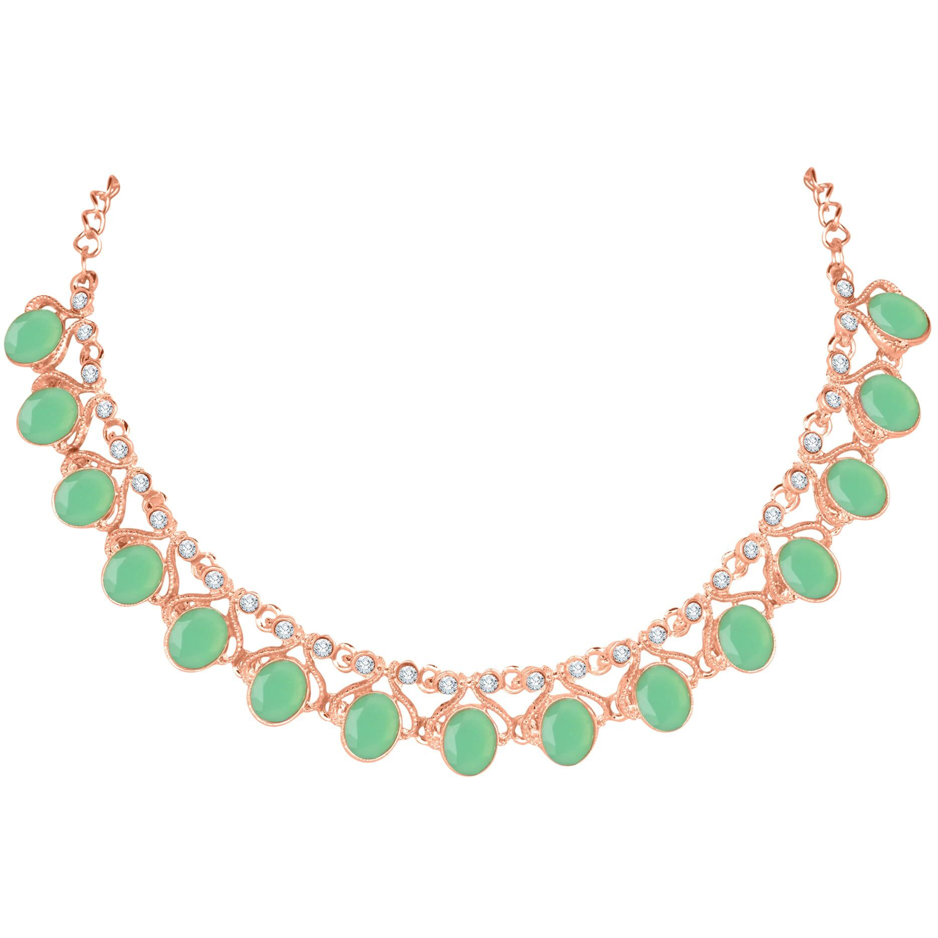 Atasi International Mint Green Color Gold Plated Crystal Necklace Jewellery Set with Earrings for Women Ideal for Party, Wedding, Festivals (GN5706)