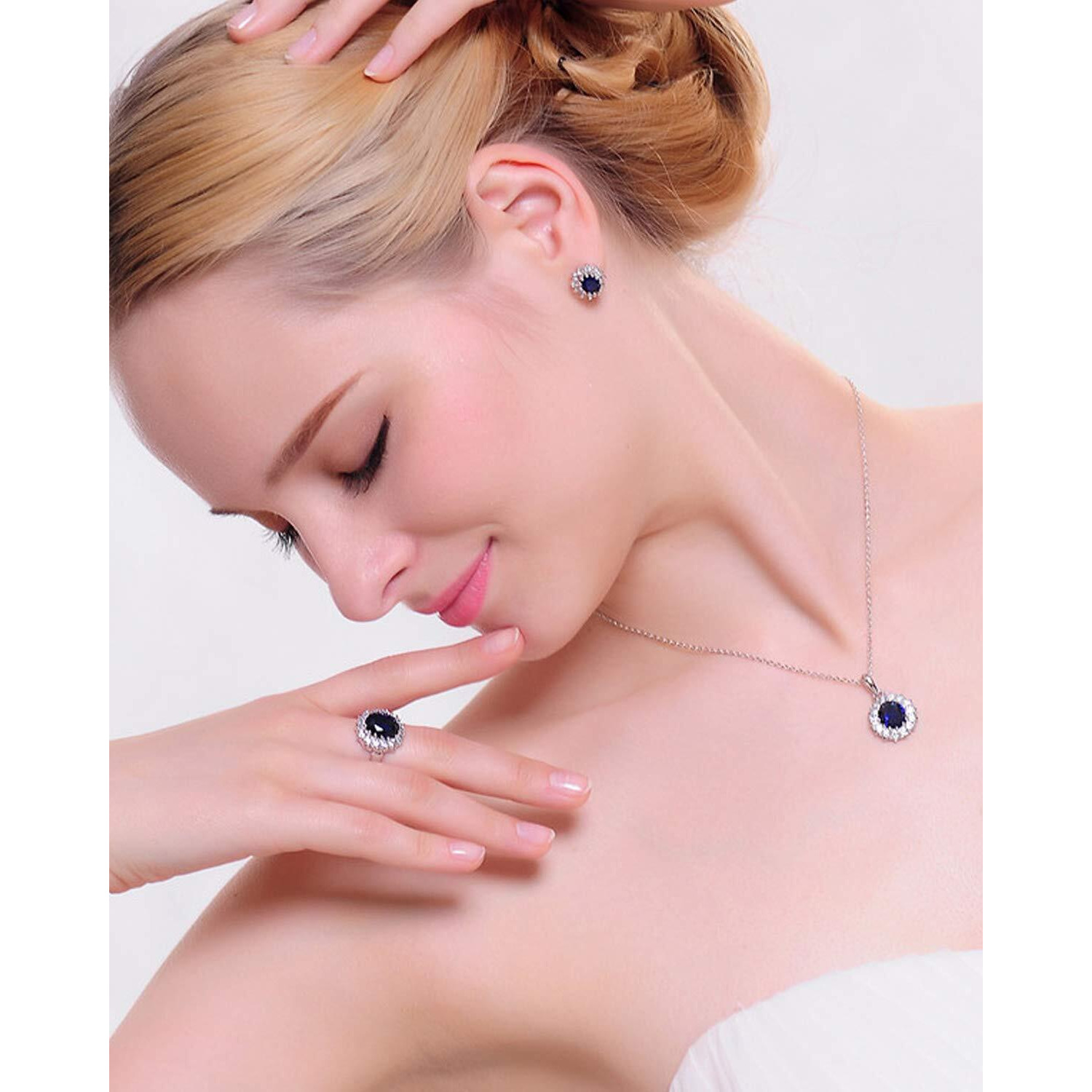 Young & Forever Gift Mysterious All That Jazz Blue Crystal pendent Set for Women Princess Length Delicate Silver Chain Cubic Zircon Stud Earring Necklace Set for Girls Fashion Jewelry