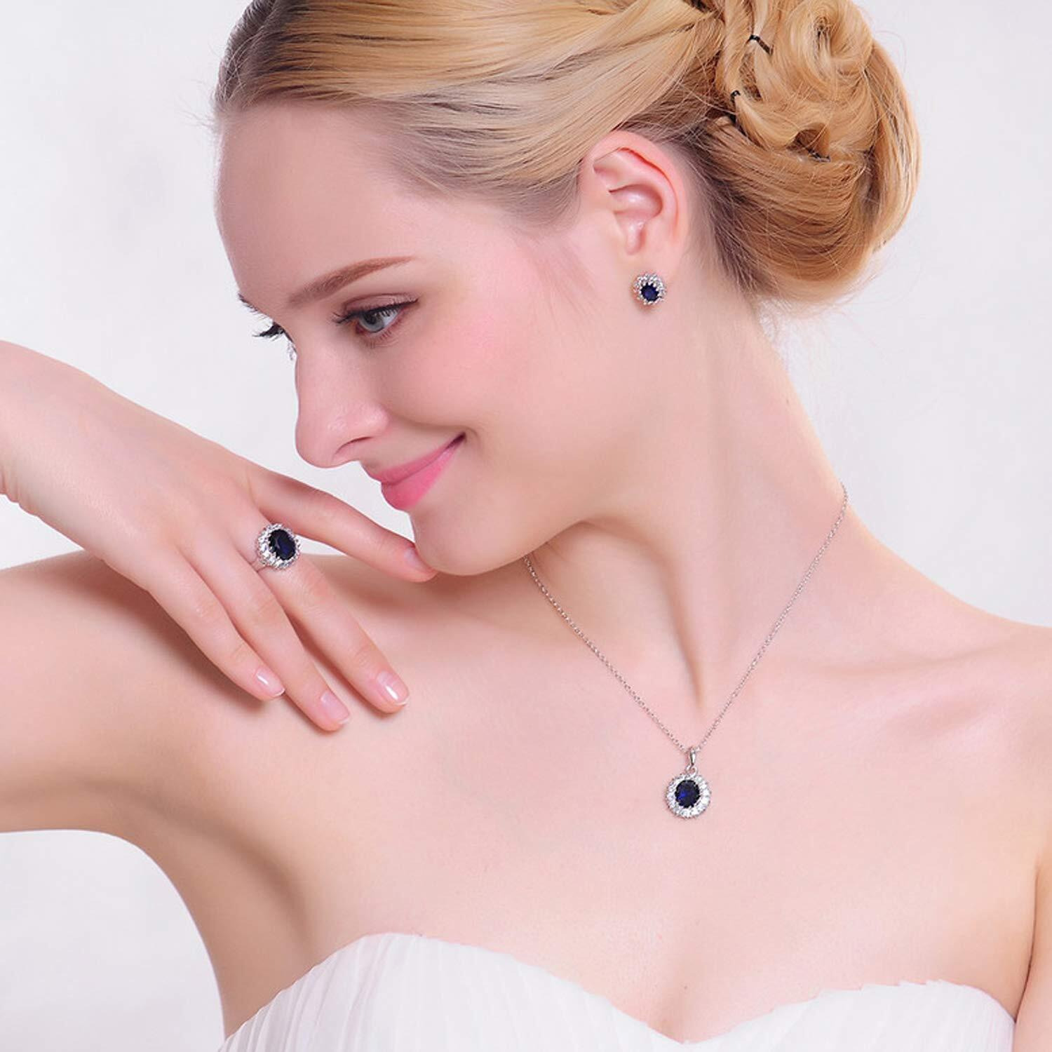 Young & Forever Gift Mysterious All That Jazz Blue Crystal pendent Set for Women Princess Length Delicate Silver Chain Cubic Zircon Stud Earring Necklace Set for Girls Fashion Jewelry