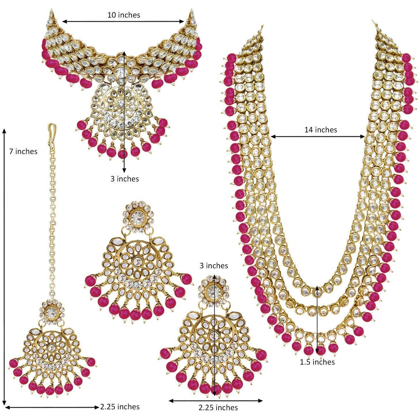 I Jewels Traditional 18K Gold Plated Kundan & Pearl Studded Bridal Choker Necklace Jewellery Set With Earrings & Maang Tikka for Women (IJ325Q)