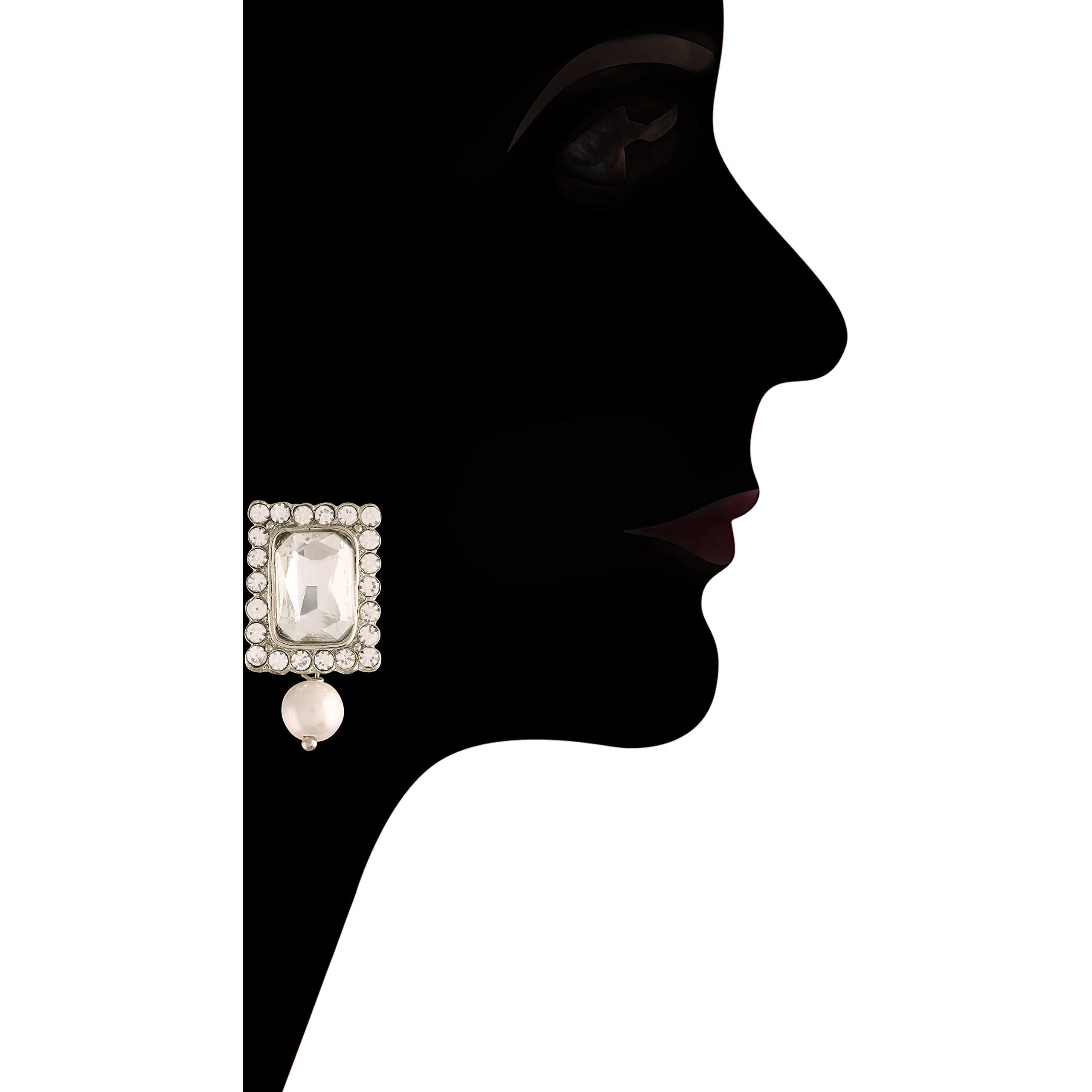 I Jewels Silver Plated Traditional Stone Pearl Choker Necklace Jewellery Set For Women/Girls (ML237ZW)