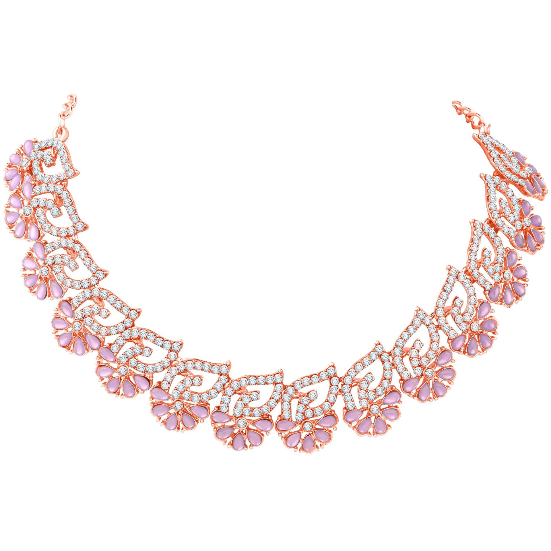 Atasi International Gold Plated Purple Kundan and American Diamond Necklace Jewellery Set with Earrings & Maang Tikka for Women (PU5746)
