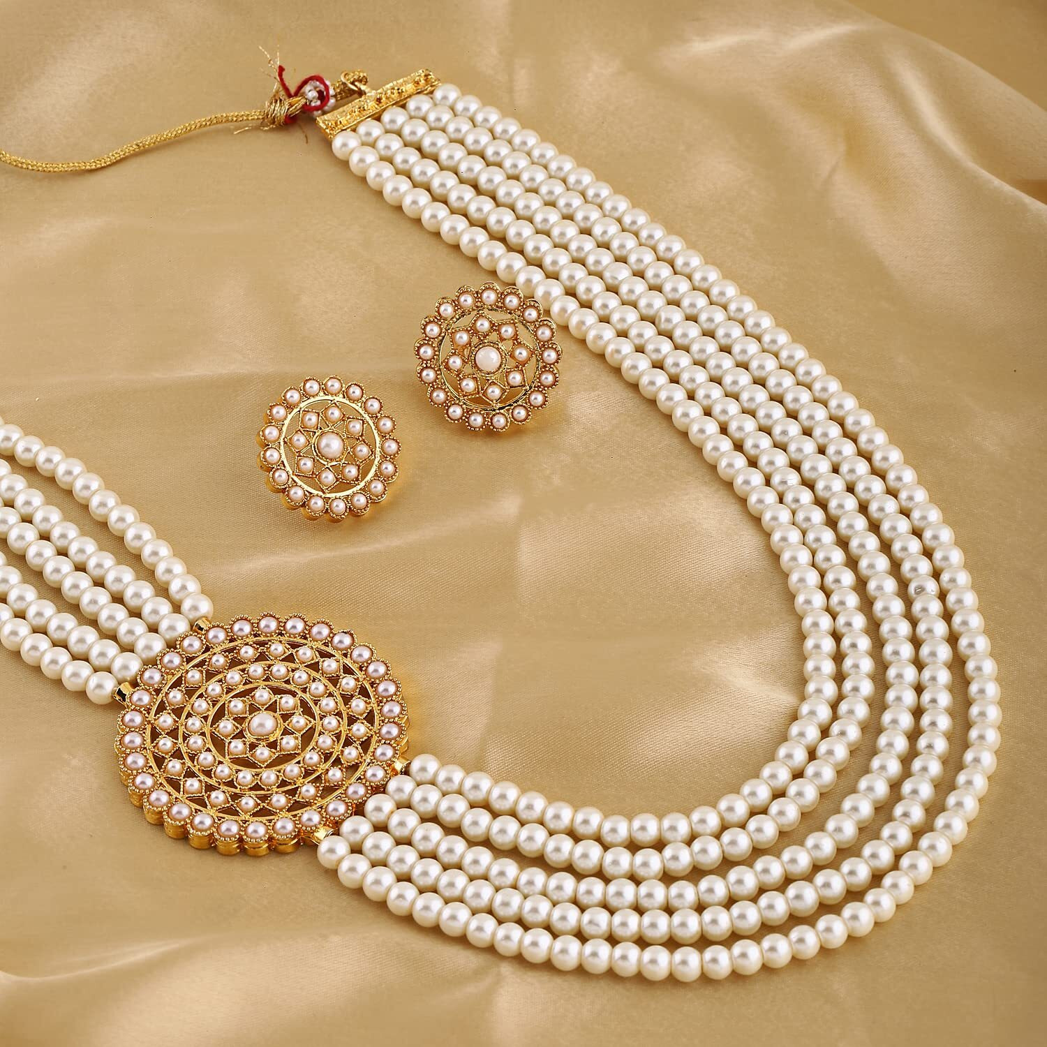 Shining Diva Fashion Latest Stylish Fancy Long Traditional Pearl Necklace Jewellery Set for Women (12459s), White, One