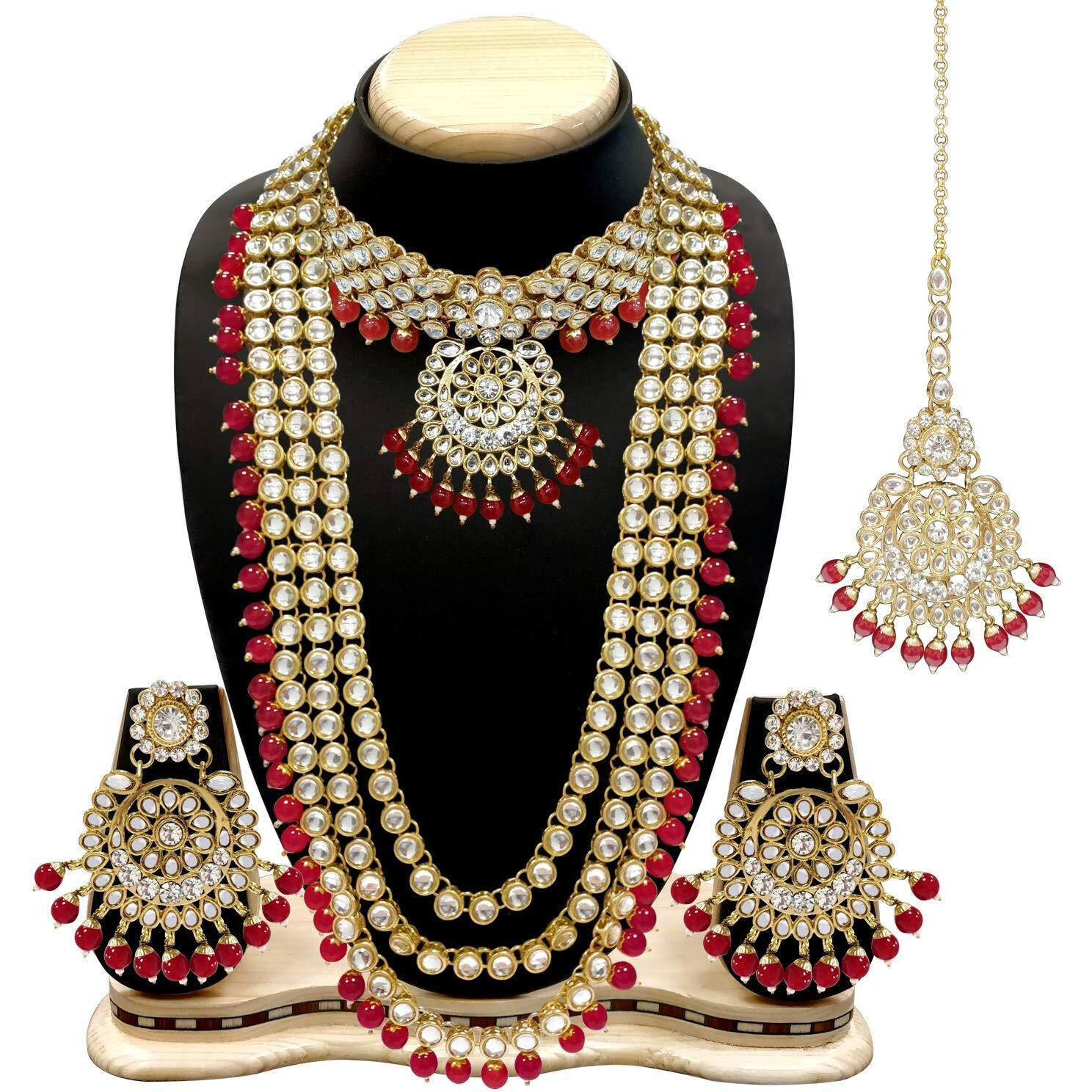 I Jewels Traditional 18K Gold Plated Kundan & Pearl Studded Bridal Choker Necklace Jewellery Set With Earrings & Maang Tikka for Women (IJ325R)