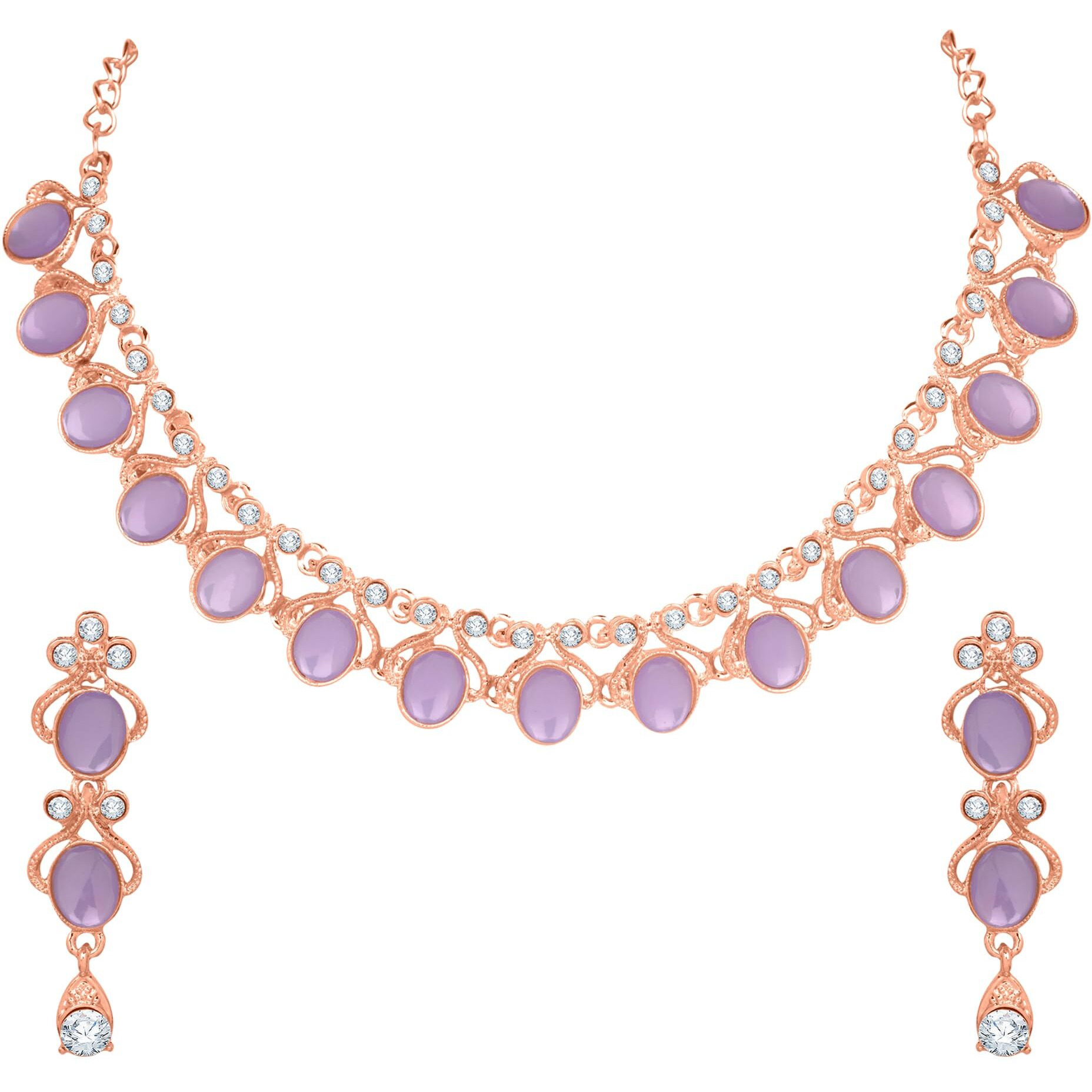 Atasi International Purple Color Crystals Gold Plated Necklace Jewellery Set with Earrings for Women Ideal for Party, Wedding, Festivals (PU5706)