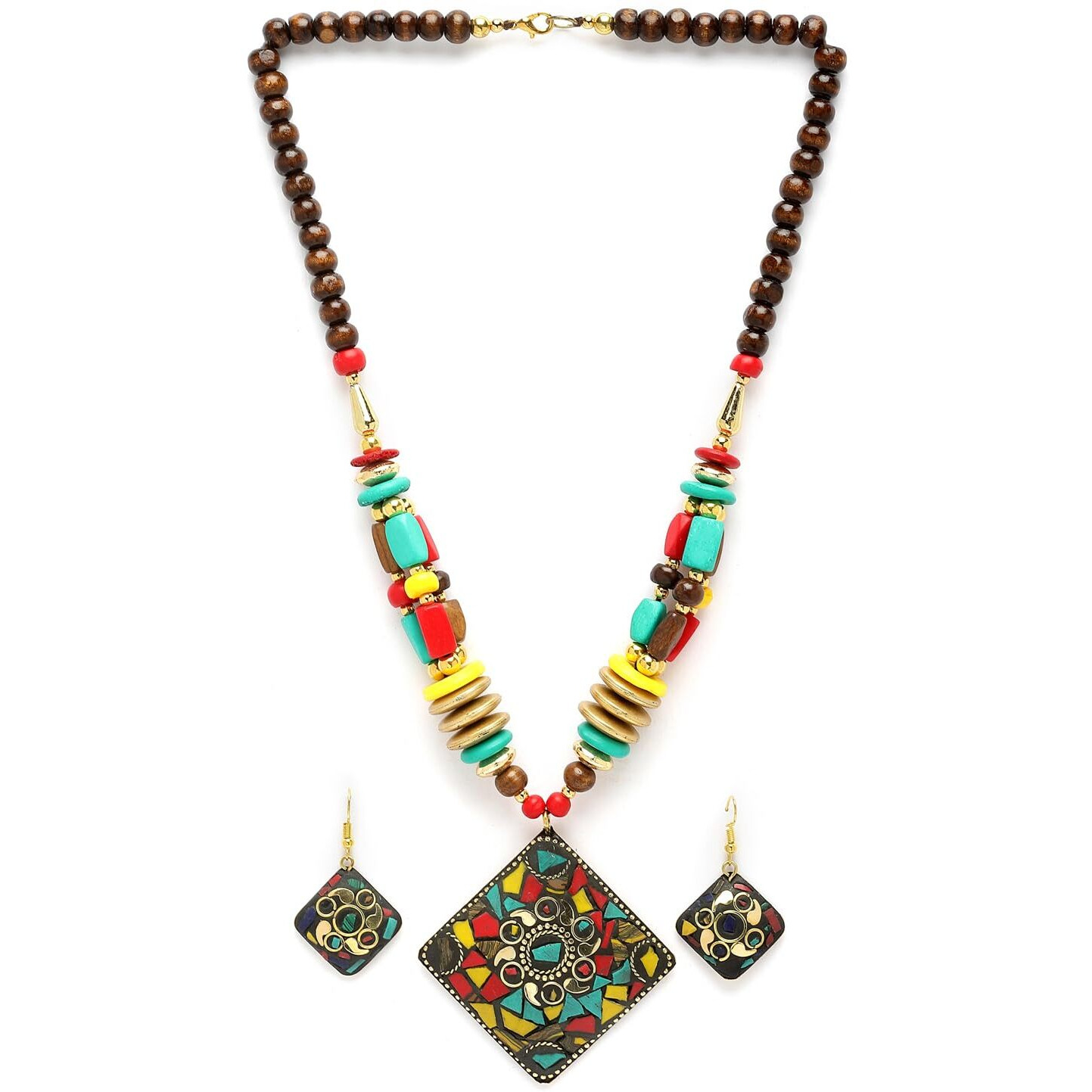 Shining Diva Fashion Latest Stylish Traditional Tibetan Pendant Necklace Oxidised Jewellery Set for Women (15556s)