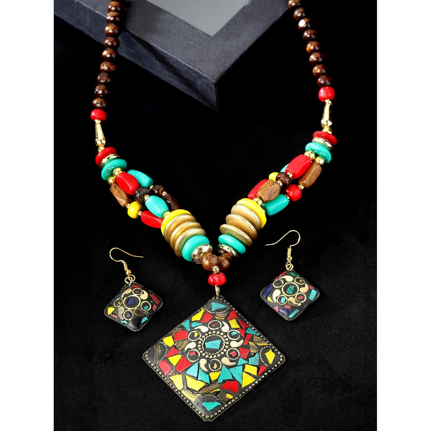 Shining Diva Fashion Latest Stylish Traditional Tibetan Pendant Necklace Oxidised Jewellery Set for Women (15556s)