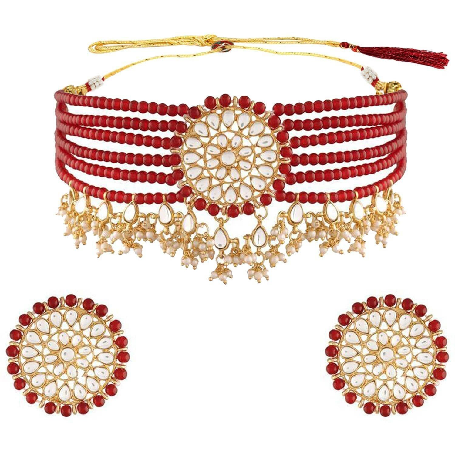 I Jewels 18k Gold Plated Traditional Choker Set Glided With Kundan & Pearls For Women/Girls (K7097M)