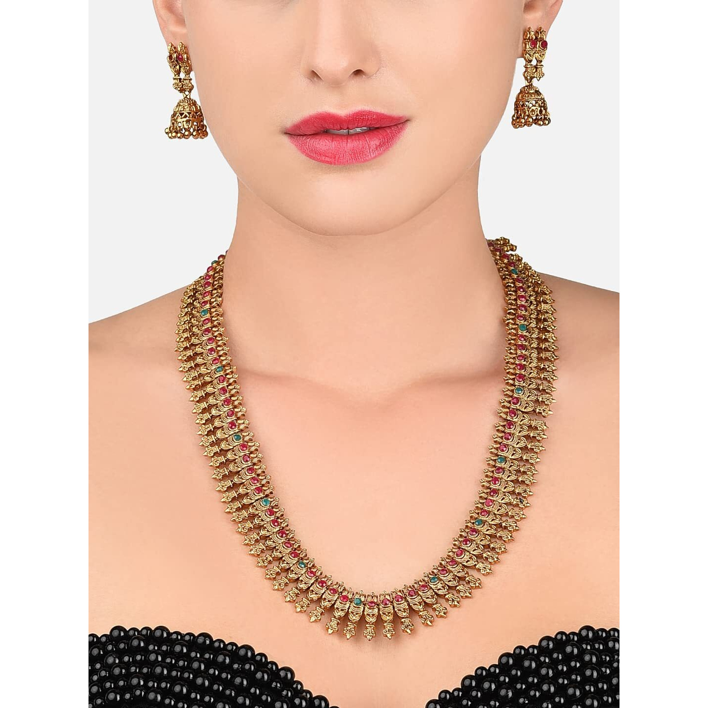 ZAVERI PEARLS Gold Tone Long Traditional Necklace Set For Women-ZPFK8963