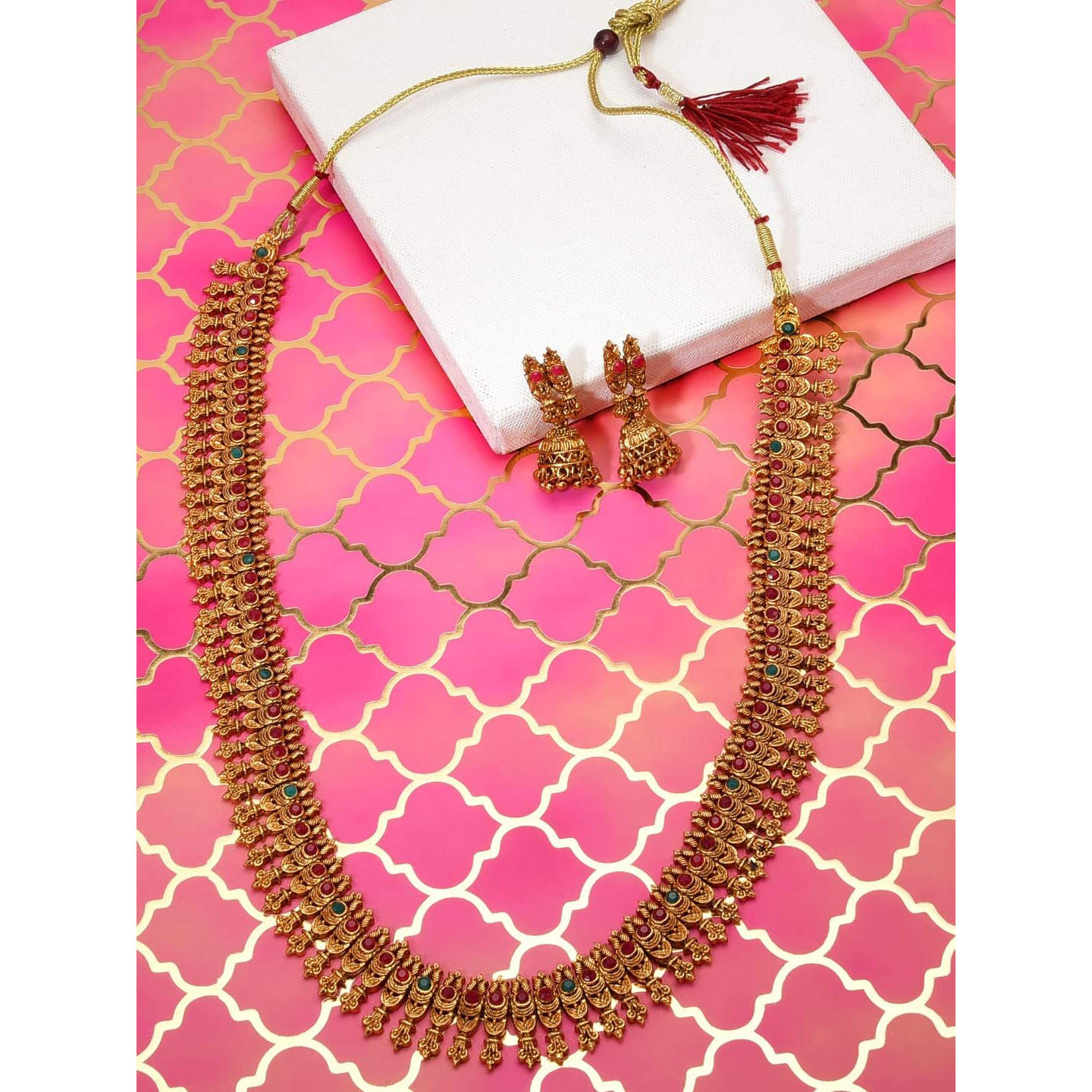 ZAVERI PEARLS Gold Tone Long Traditional Necklace Set For Women-ZPFK8963