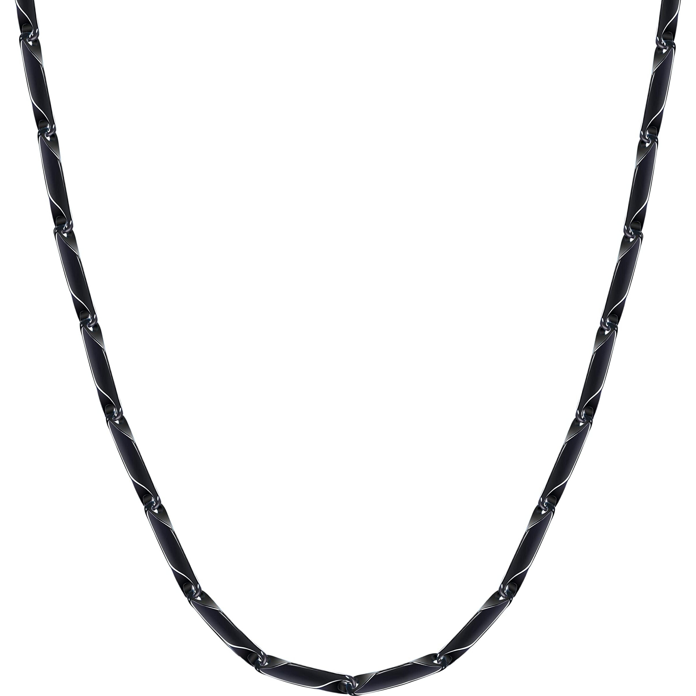 Fashion Frill Black Silver Chain For Men Stainless Steel Rice Necklace Black Silver Chain For Men Boys Stylish Mens Jewellery- 24 Inches