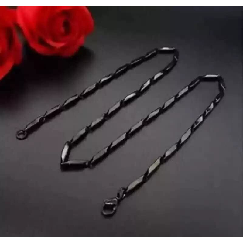 Fashion Frill Black Silver Chain For Men Stainless Steel Rice Necklace Black Silver Chain For Men Boys Stylish Mens Jewellery- 24 Inches