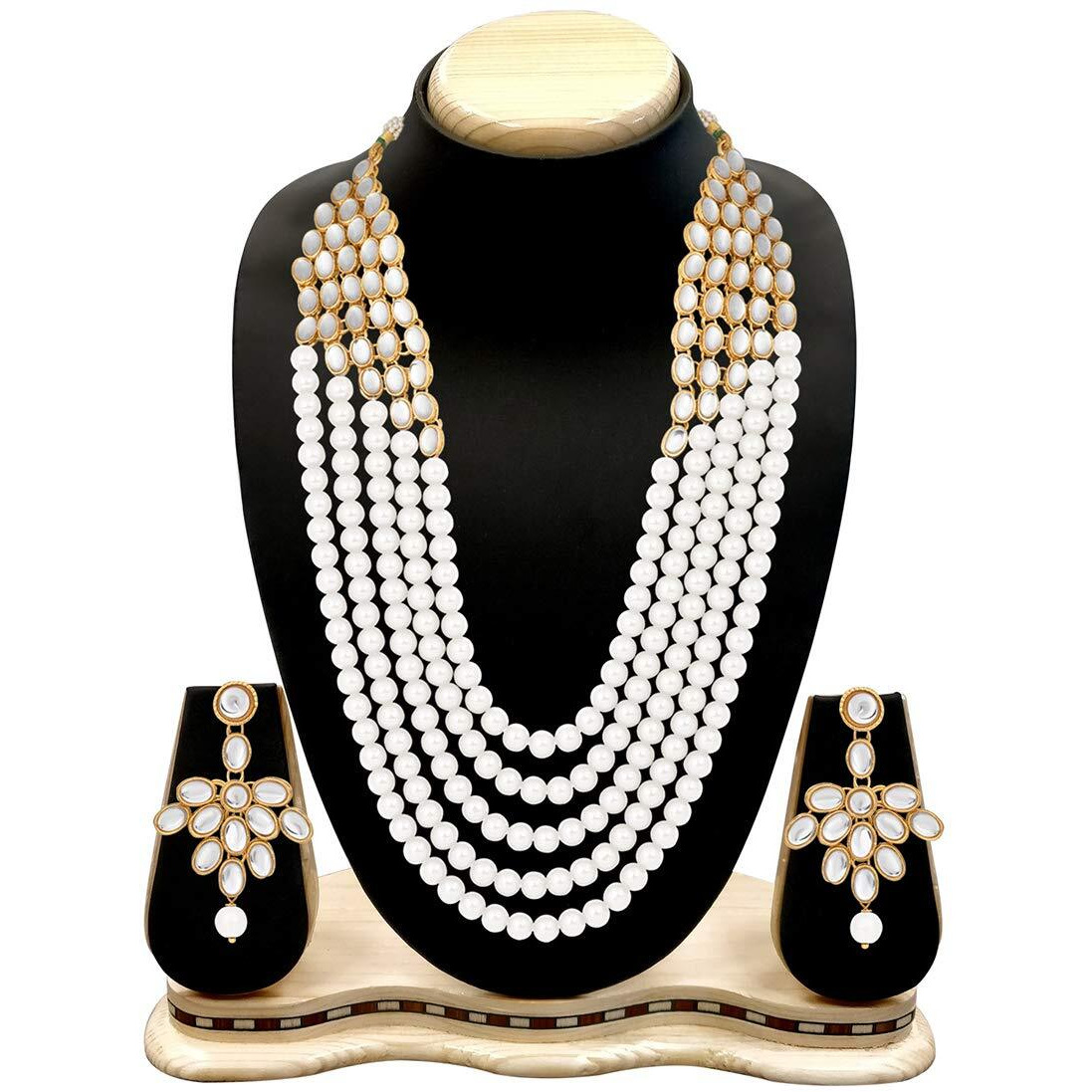 Peora Wedding White Kundan Pearl Long Jewellery Necklace Set for Women Girls