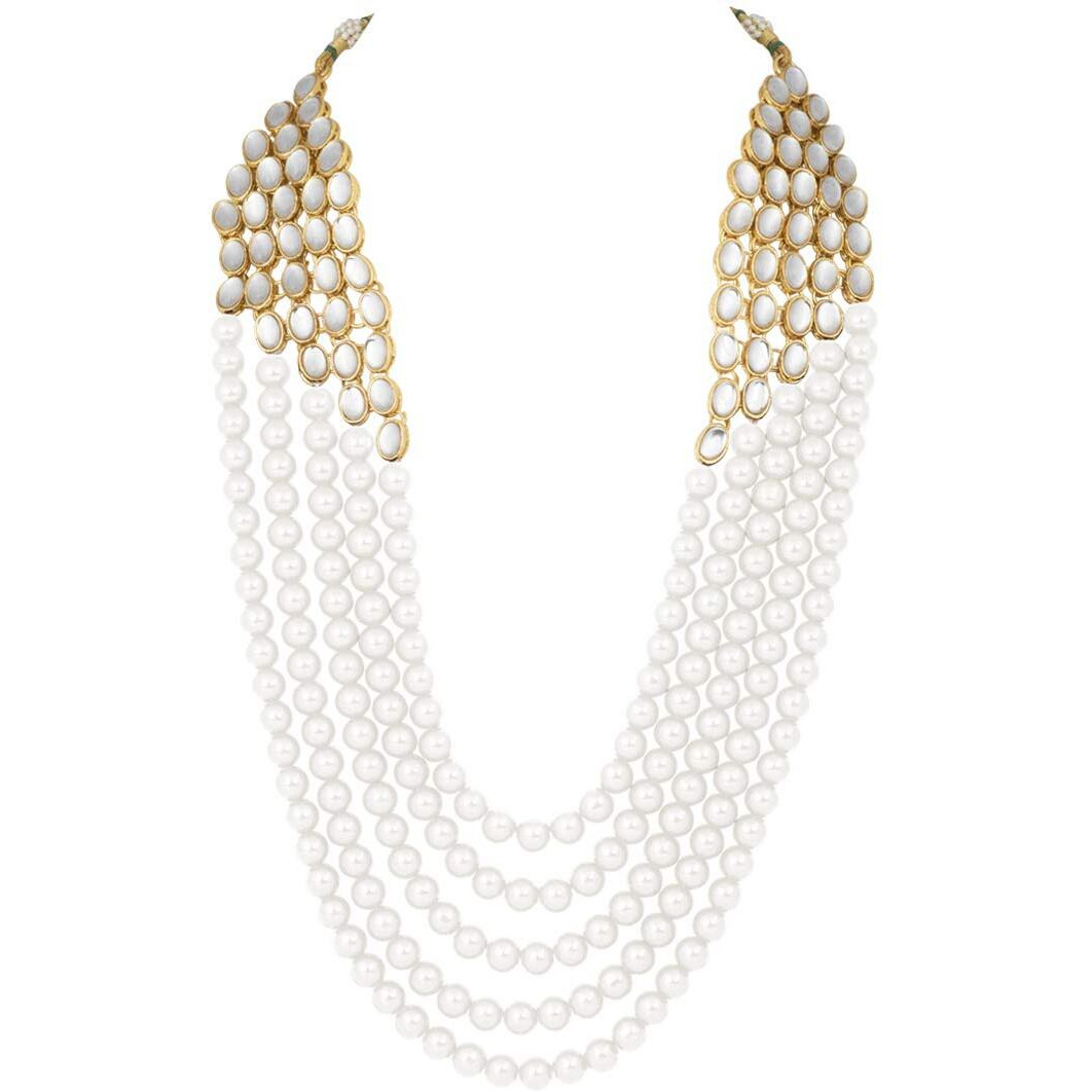 Peora Wedding White Kundan Pearl Long Jewellery Necklace Set for Women Girls