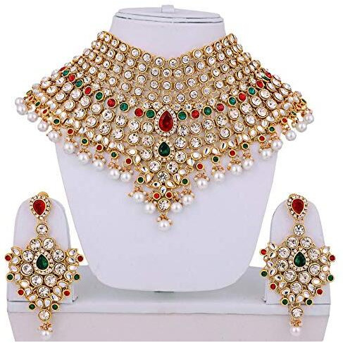 I Jewels Traditional Gold Plated Kundan Bridal Dulhan Jewellery Set for Women (IJ021MG)