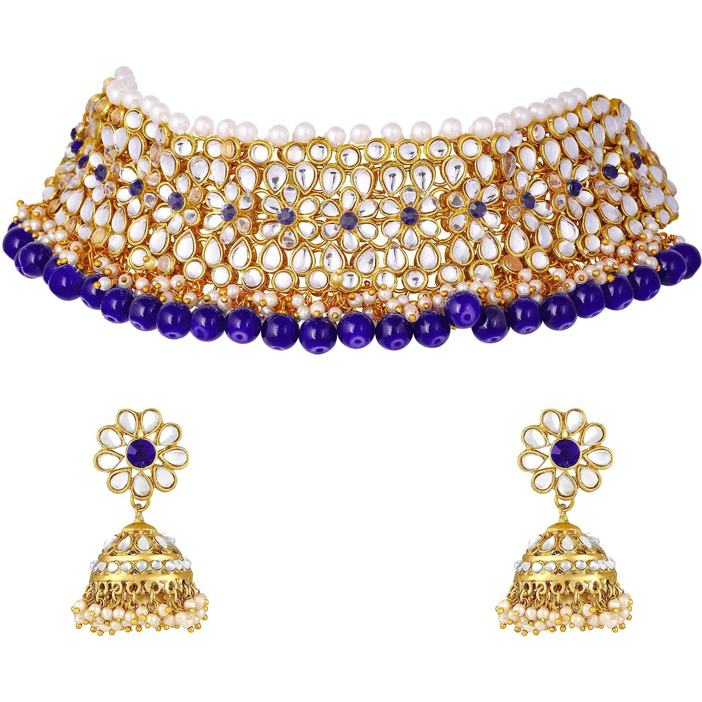 Peora Wedding Kundan Faux Pearl Choker Necklace Earring Traditional Jewellery Set for Women