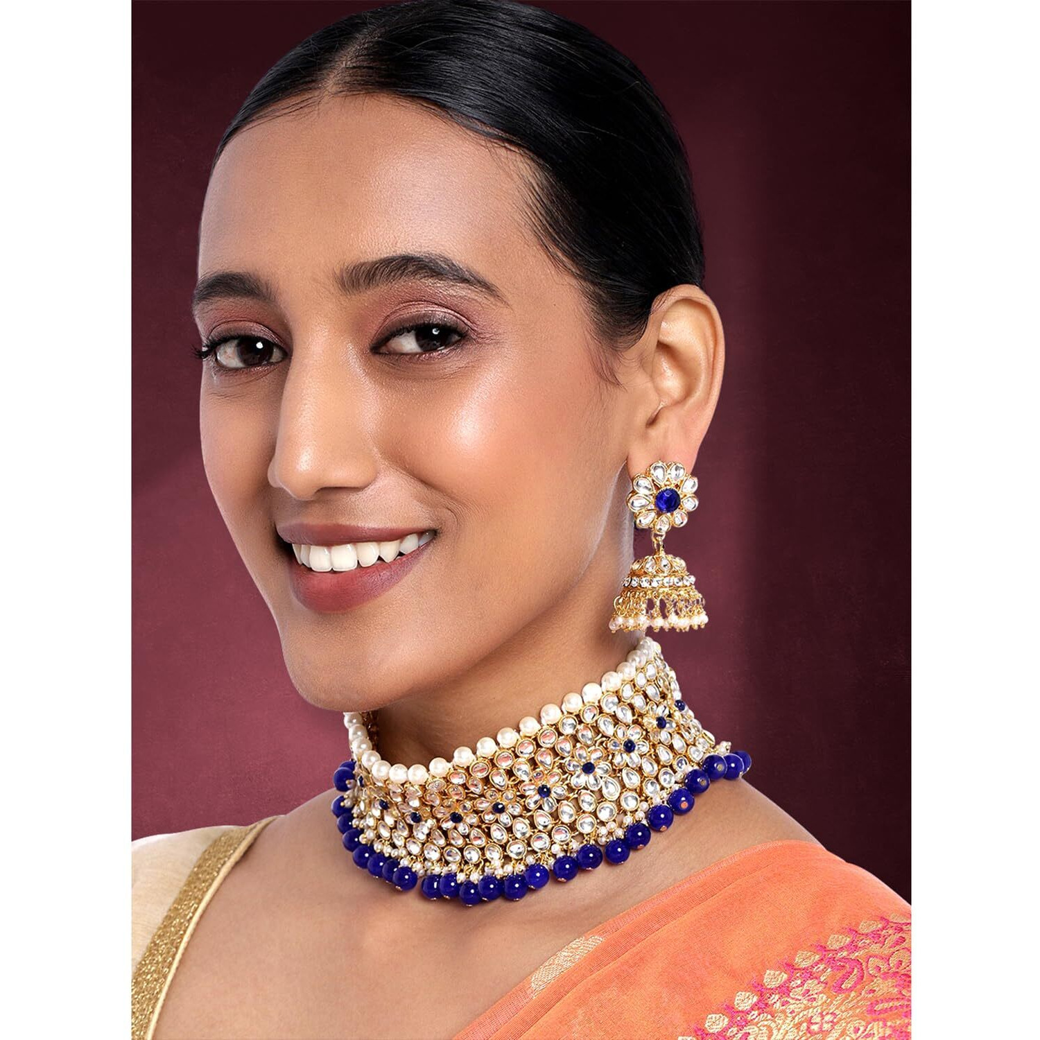 Peora Wedding Kundan Faux Pearl Choker Necklace Earring Traditional Jewellery Set for Women