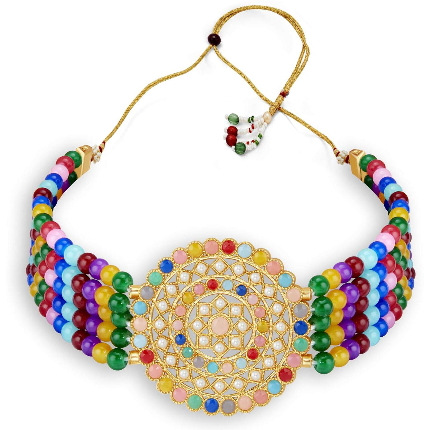 Sukkhi Designer Gold Plated Multi-Color Pearl Choker Necklace Set for Women (SKR70438), multicolor, free size