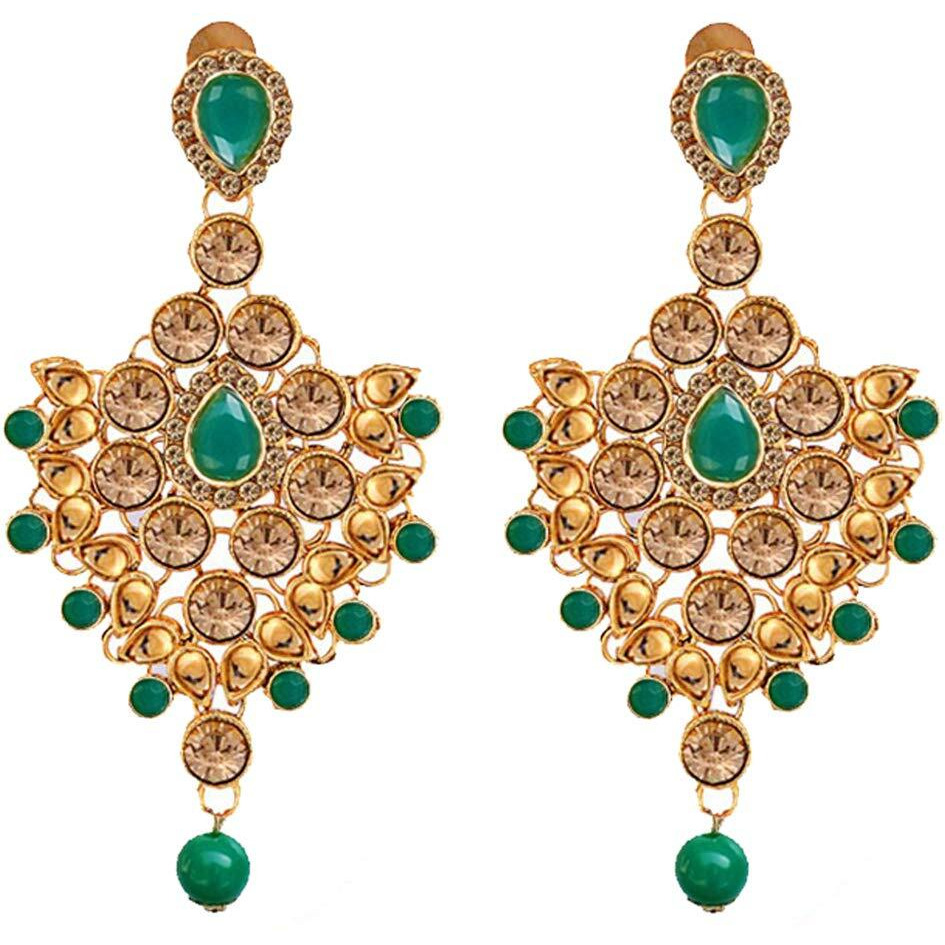 Lucky Jewellery Semi Bridal Dulhan Golden Green Color Wedding & Engagement Necklace Set with Mang Tikka for Girls & Women (1815-L1SS-KD124-LCT-LG)