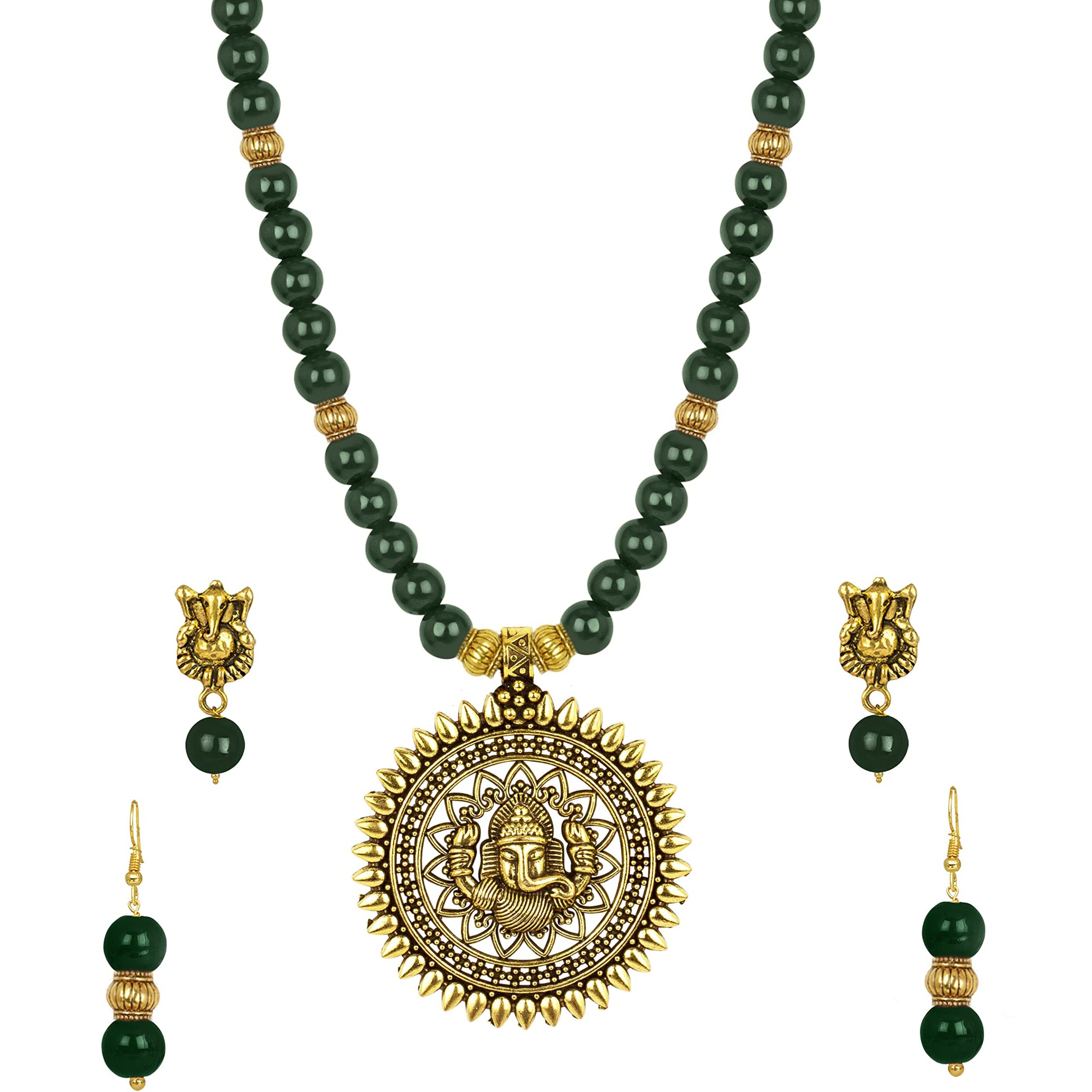 JFL - Jewellery for Less Latest Exquisite Ganesha Beaded Necklace Set for Women and Girls (Green),Valentine