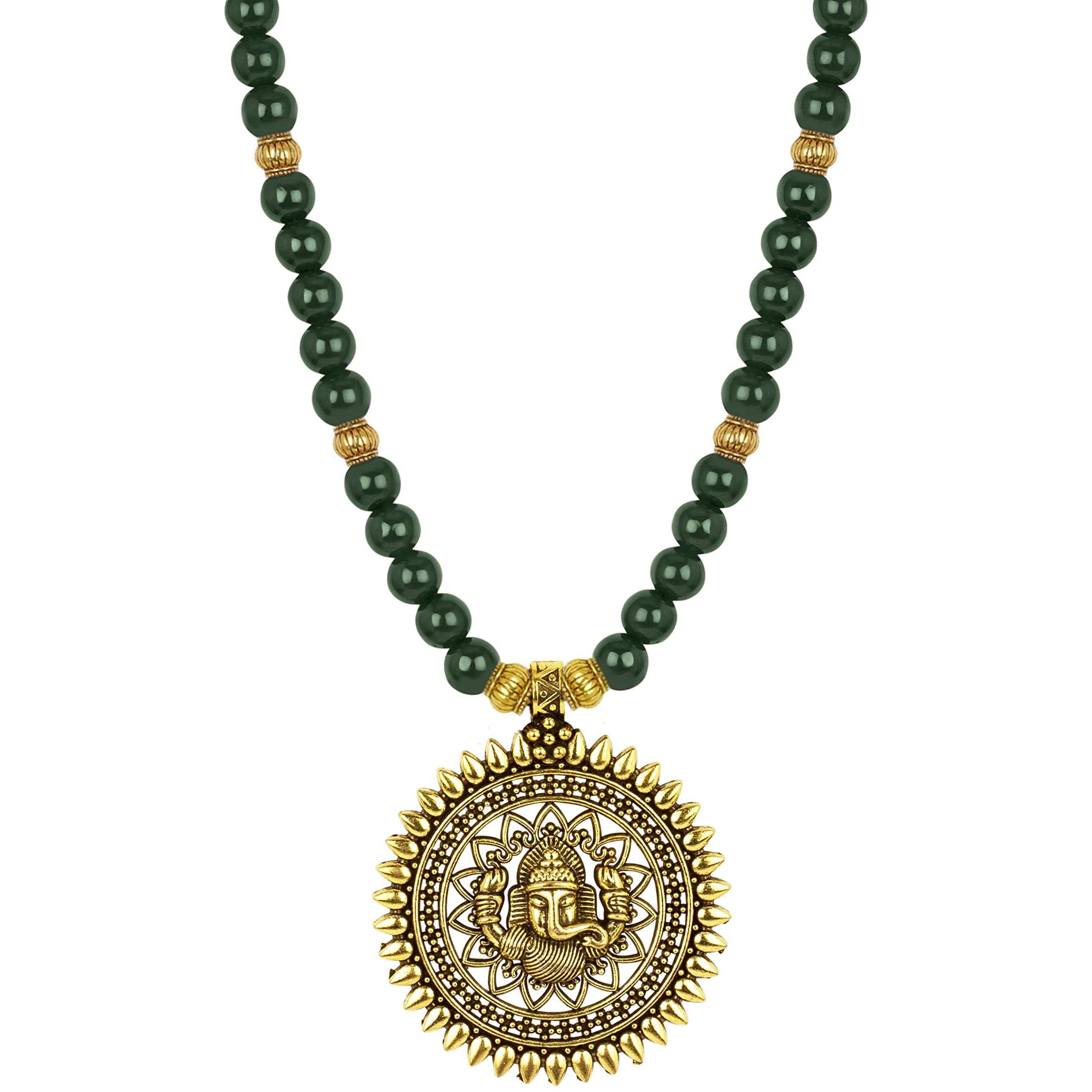 JFL - Jewellery for Less Latest Exquisite Ganesha Beaded Necklace Set for Women and Girls (Green),Valentine