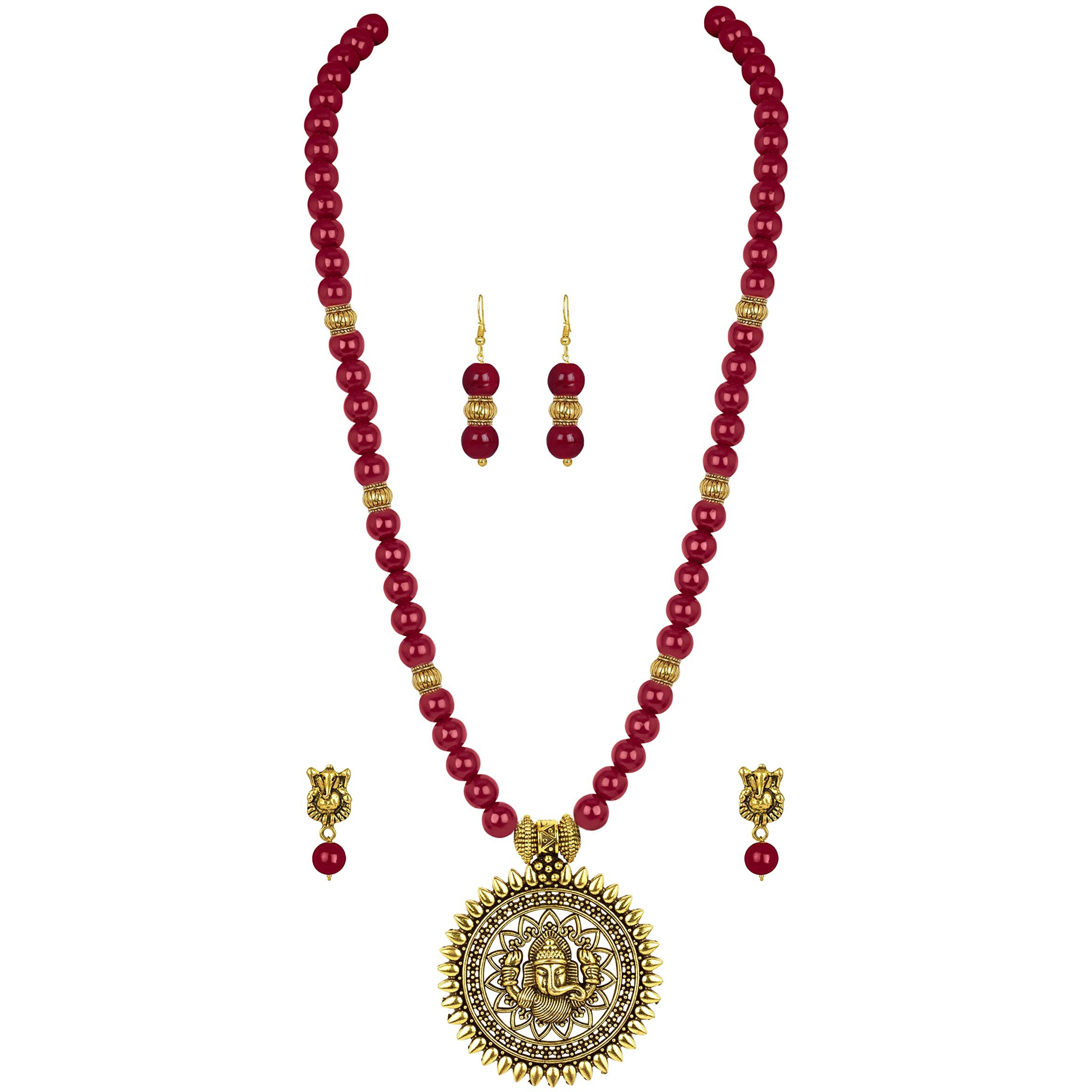 JFL - Jewellery for Less Latest Exquisite Ganesha Beaded Necklace Set for Women and Girls (Maroon),Valentine