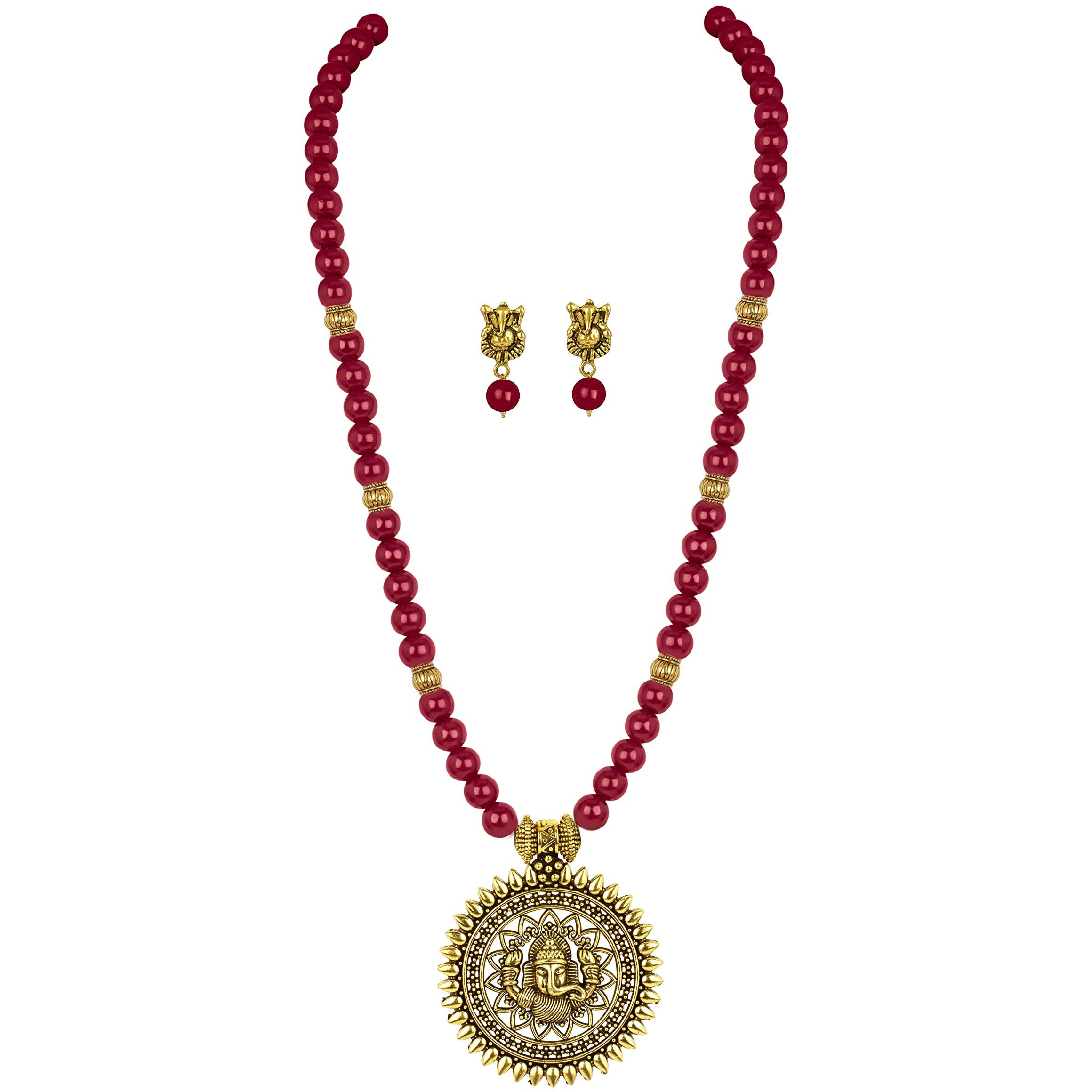 JFL - Jewellery for Less Latest Exquisite Ganesha Beaded Necklace Set for Women and Girls (Maroon),Valentine