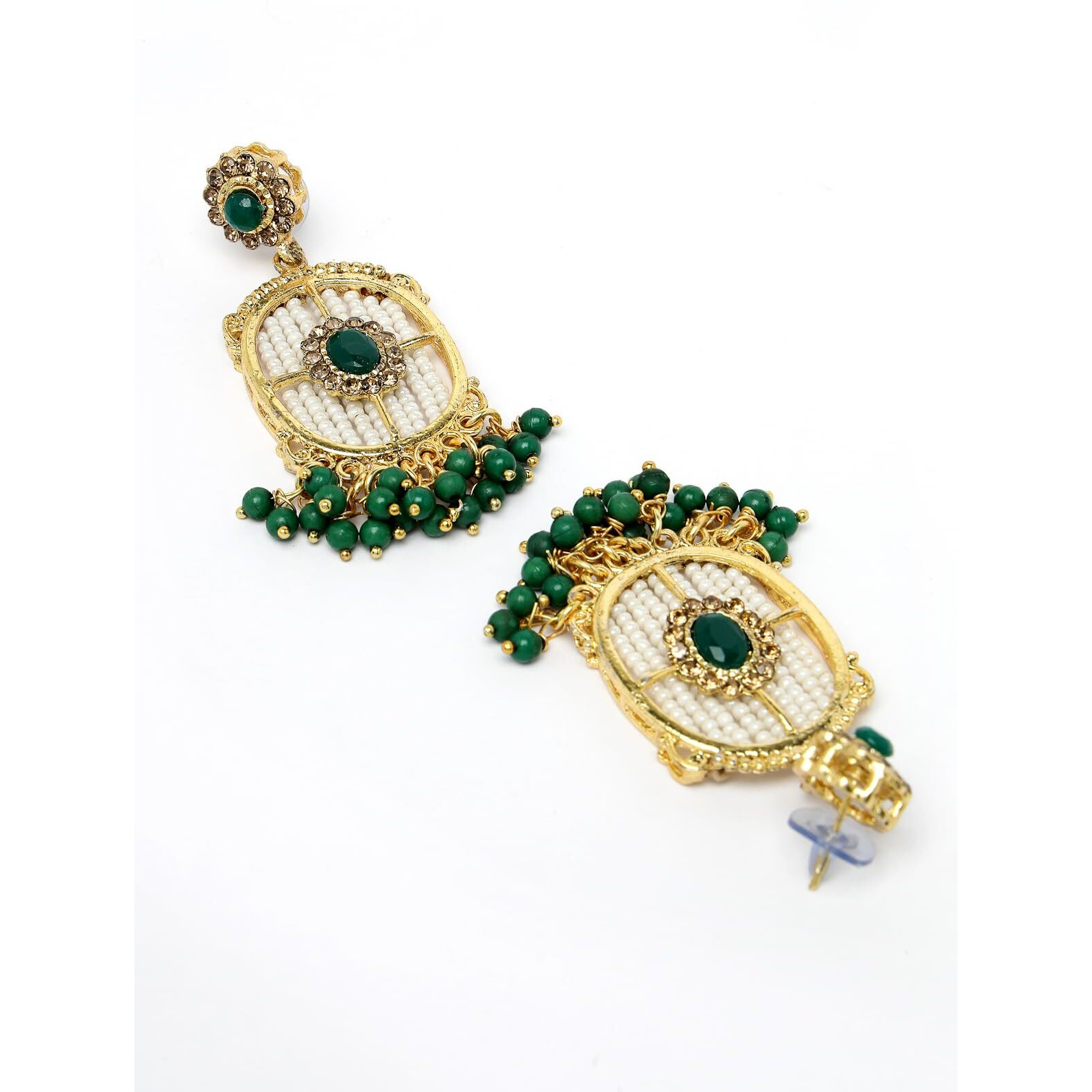 Sukkhi Stylish Circular Gold Toned Plated Green Beads Choker Necklace Set With Earring And Maangtika | Jewellery Set For Women (NS105543)