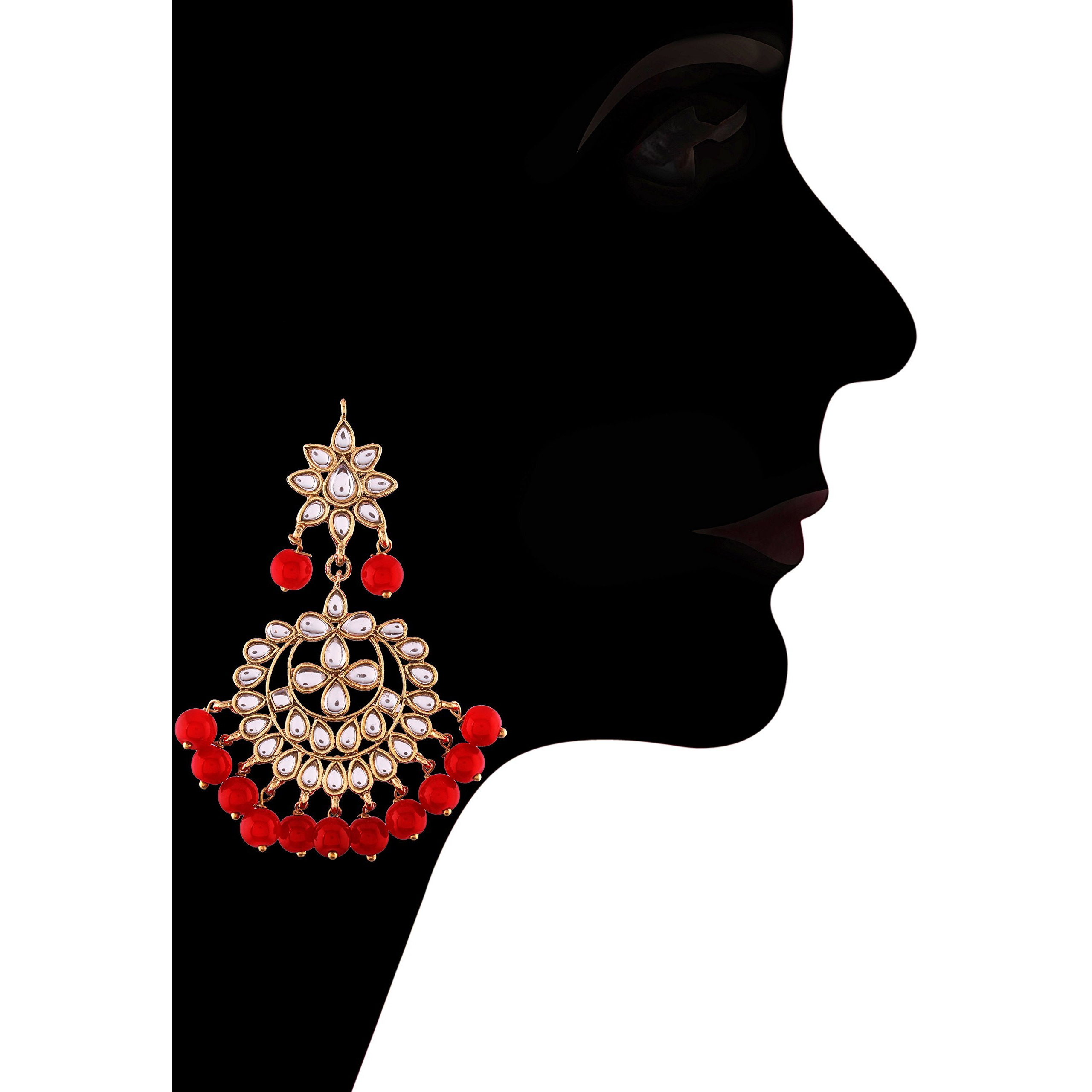 I Jewels 18K Gold Plated Traditional Handcrafted Kundan & Pearl Studded Choker Necklace Jewellery Set with Earrings & Maang Tikka (K7075R) For Womens