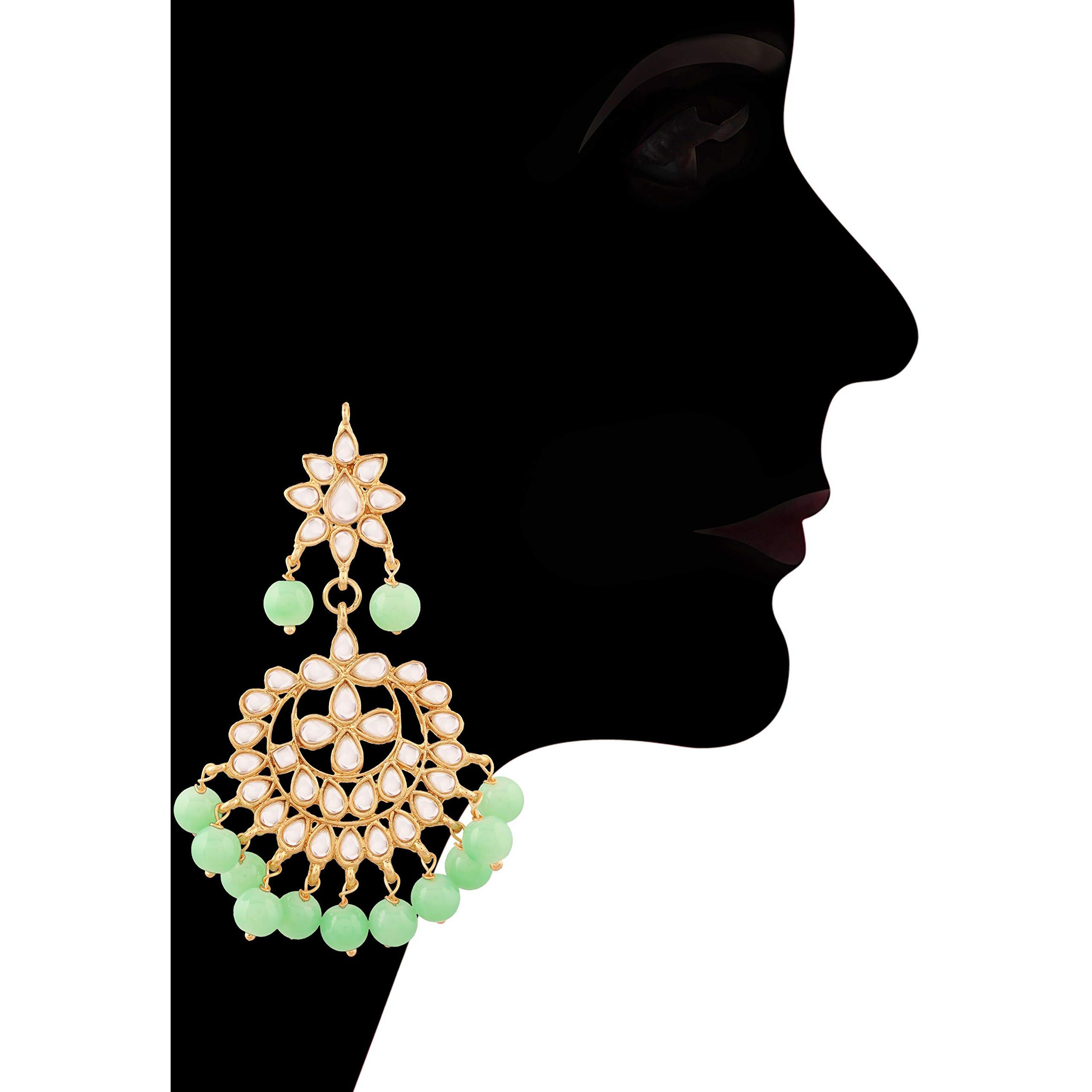 I Jewels 18K Gold Plated Traditional Handcrafted Kundan & Pearl Studded Choker Necklace Jewellery Set with Earrings & Maang Tikka (K7075Min-1) For Womens