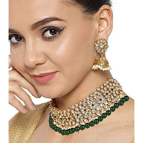 YouBella Jewellery Sets for Women Gold Plated Kundan Wedding Bridal Necklace Jewellery set with Earrings For Girls/Women (Green)