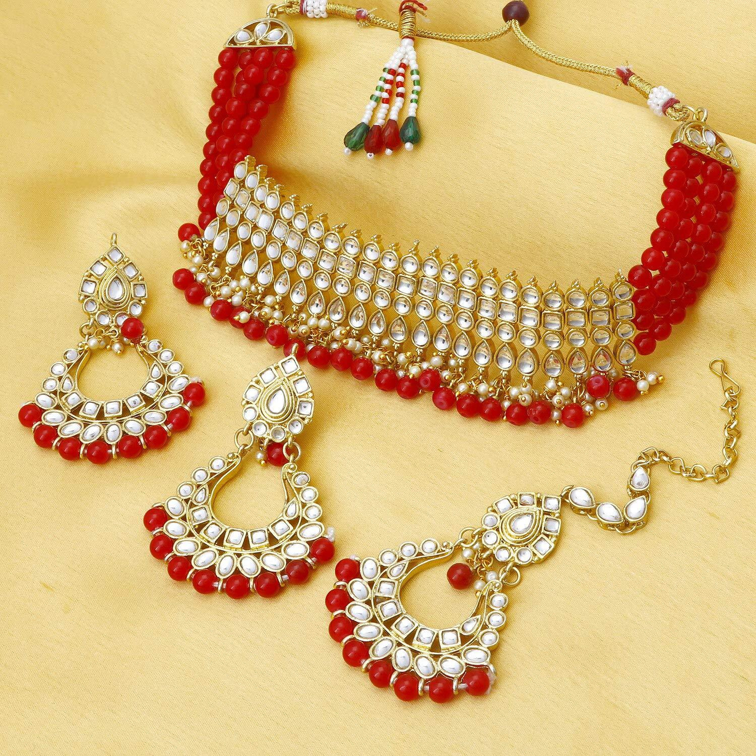 Sukkhi Incredible Gold Plated Wedding Jewellery Kundan Choker Necklace Set for women (N73502_D1)