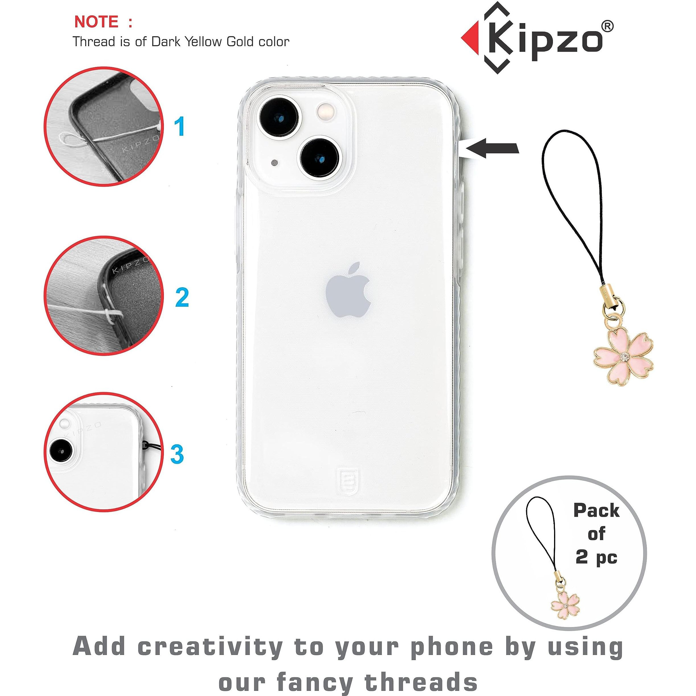 KIPZO Pastel baby pink Pack of 2 flower pendant for girls Phone Charms cute pearl for women stylish Hanging Keychain necklace chain Lanyard golden thread Ornament earring combo with Zip Pouch