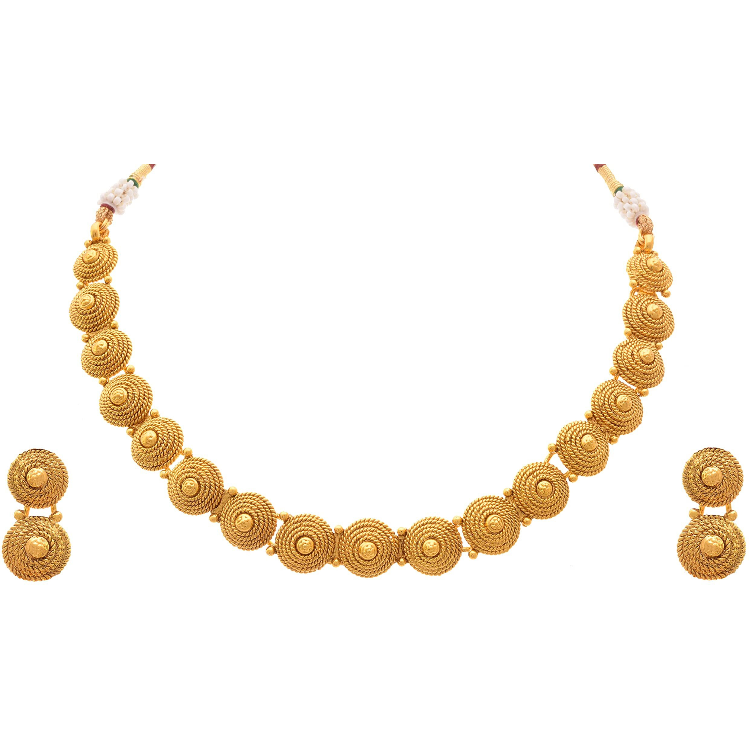 JFL - Jewellery for Less Traditional Ethnic One Gram Gold Plated Spiral Bead Designer Necklace Set with Earring for Women & Girls,Valentine