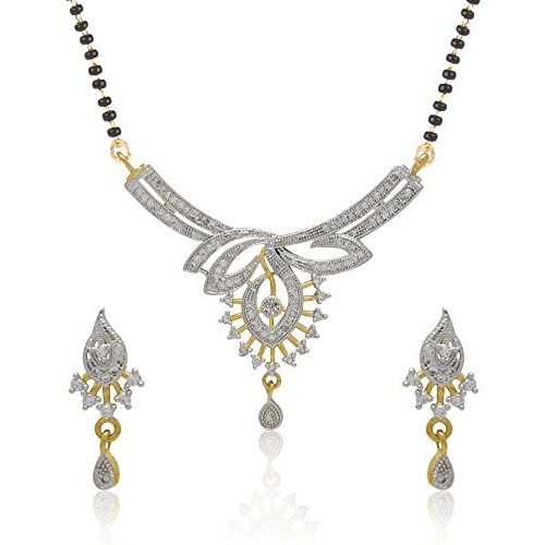 Jewels Galaxy Custom American Diamond Gold Plated Mangalsutra Set for Women (JG-MNSS-68)