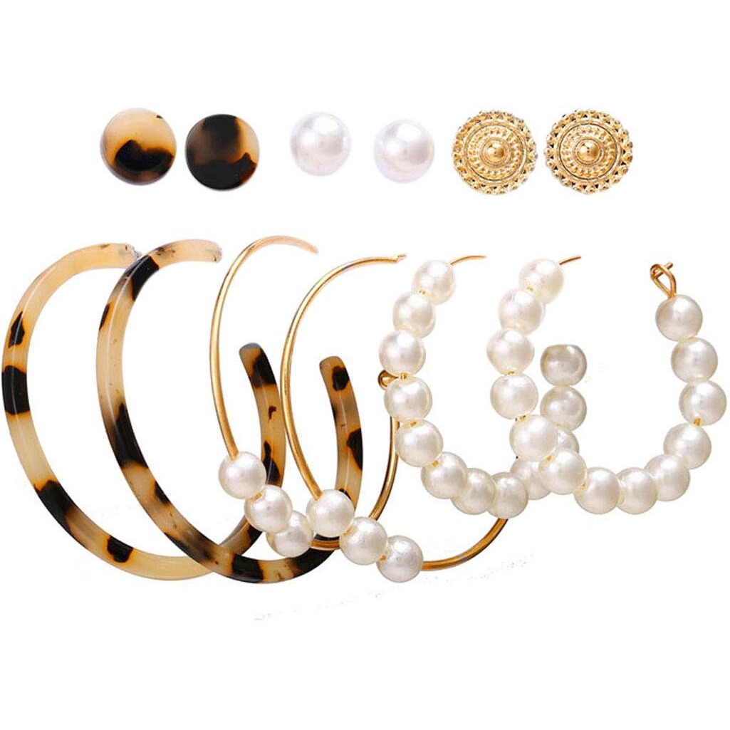 Jewels Galaxy Womens Fashion Pearl Multi Designs Mesmerizing 6 Pair of Earrings for Women/Girls (JG-PC-ERG-177), White, Onesize