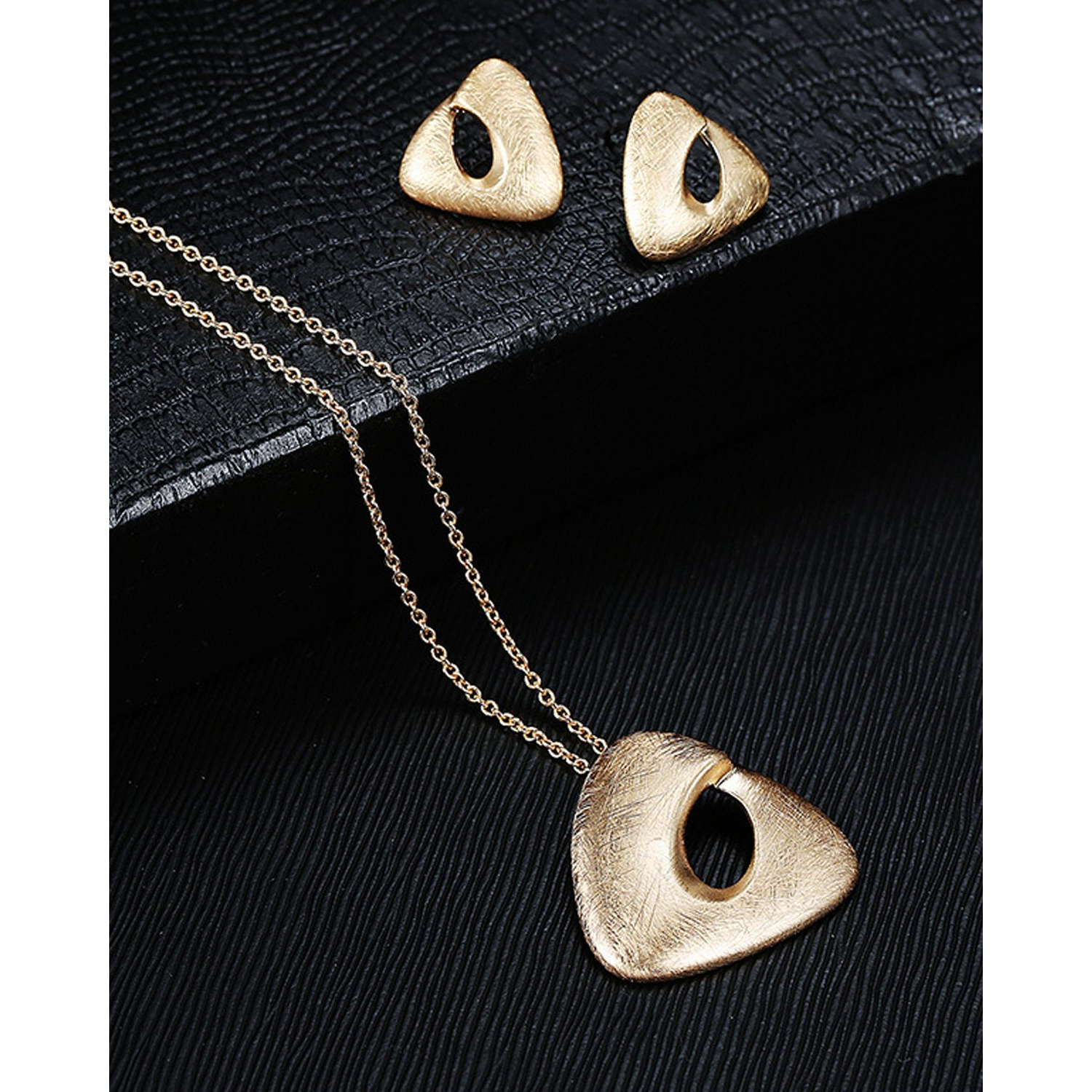 Young & Forever Trendsetter Matte Finish Gold Plated Stud Earring Pendant Set for Women Princess Length Delicate Chain Geometric Shape Necklace Set for Girls Fashion Jewelry