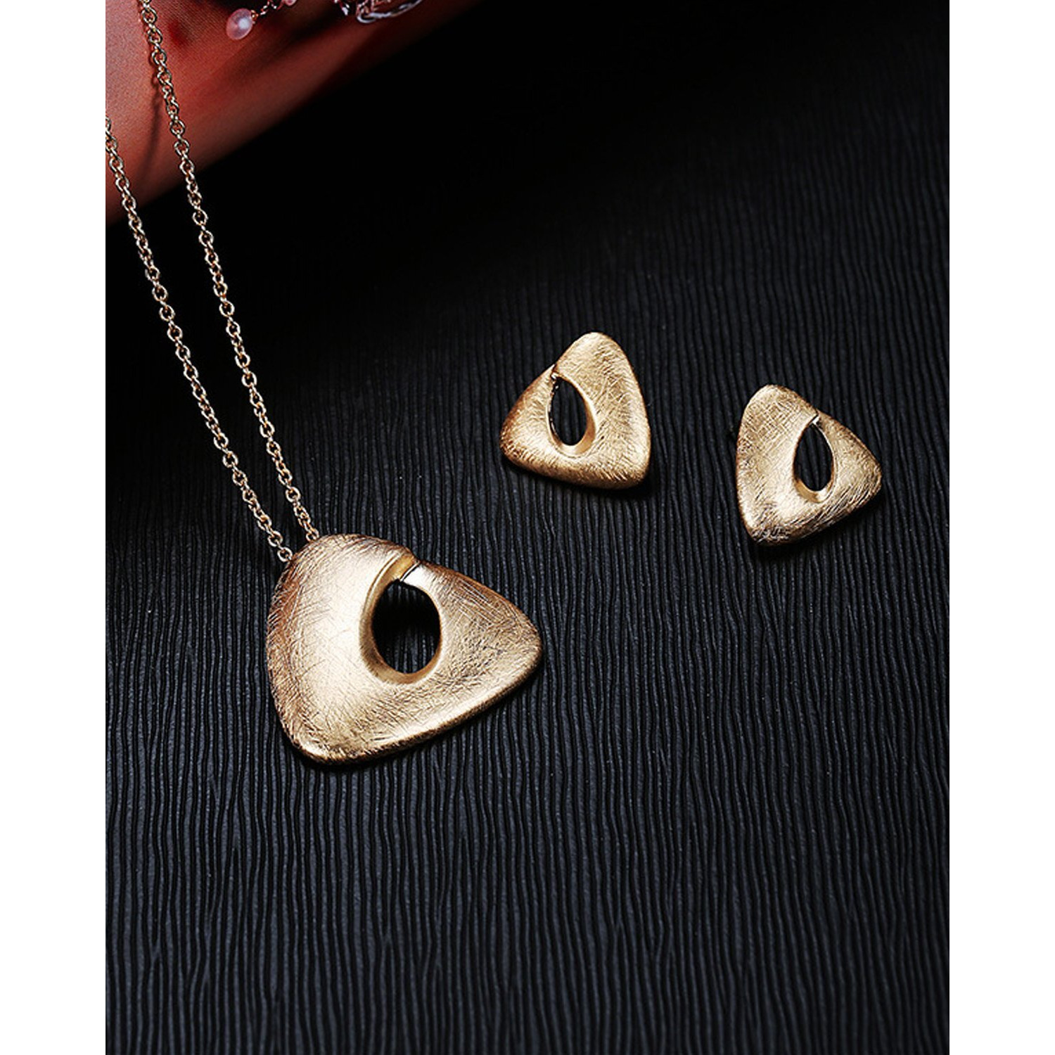 Young & Forever Trendsetter Matte Finish Gold Plated Stud Earring Pendant Set for Women Princess Length Delicate Chain Geometric Shape Necklace Set for Girls Fashion Jewelry