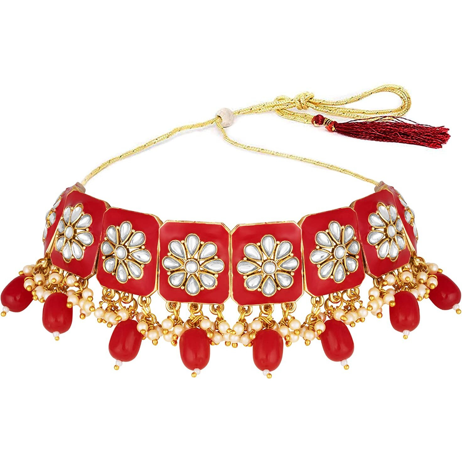 Peora Gold Plated Red Meenakari Choker Necklace Traditional Ethnic Jewellery Set for Women