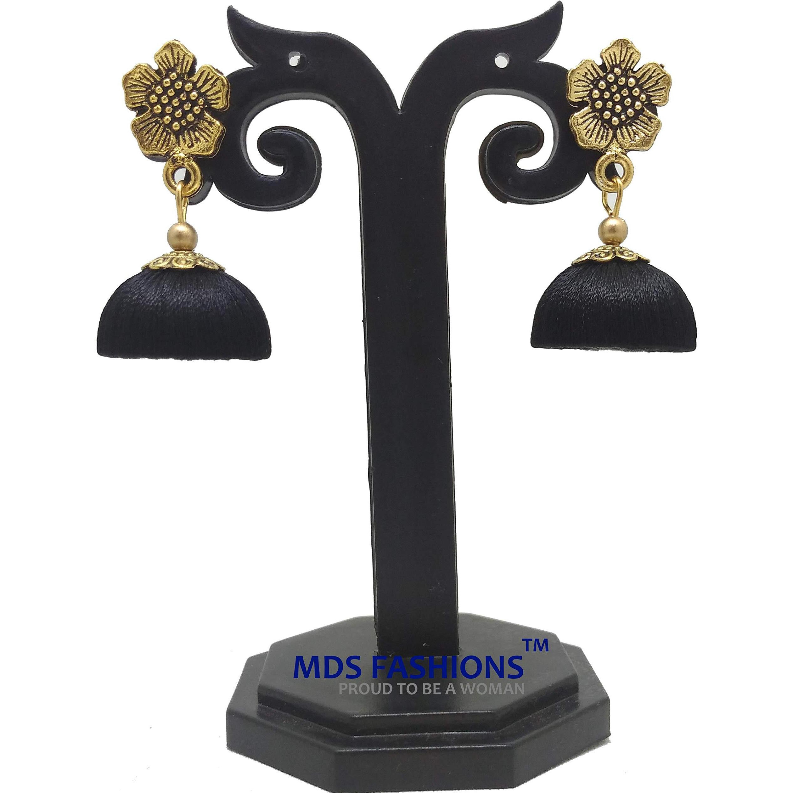 MDS Fashions Antique Flower Necklace with Antique Flower Stud & Jhumka Earring Set for Beautiful Woman (MDS-1032) (Black)