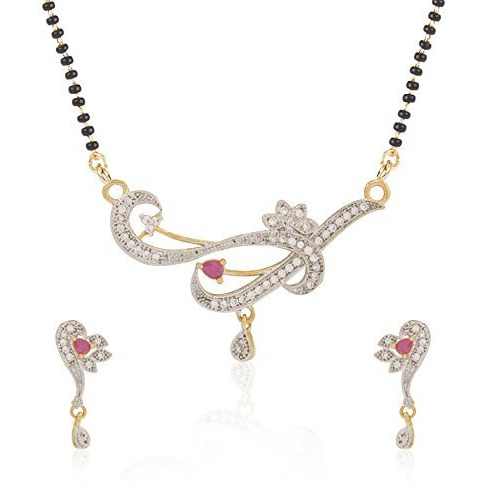 Jewels Galaxy Traditional AD Gold Plated Elegant Mangalsutra Set for Women (JG-MNSS-57)