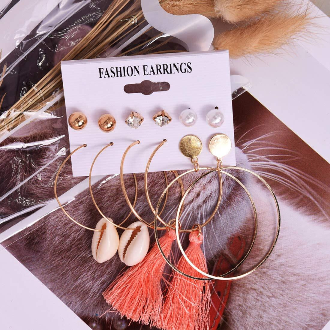Jewels Galaxy Best Valentine Gifts Limited Edition Set of 6 Gold Plated Stud & Drop Earrings With a Layered Necklace (JG-PC-ERGG-183)