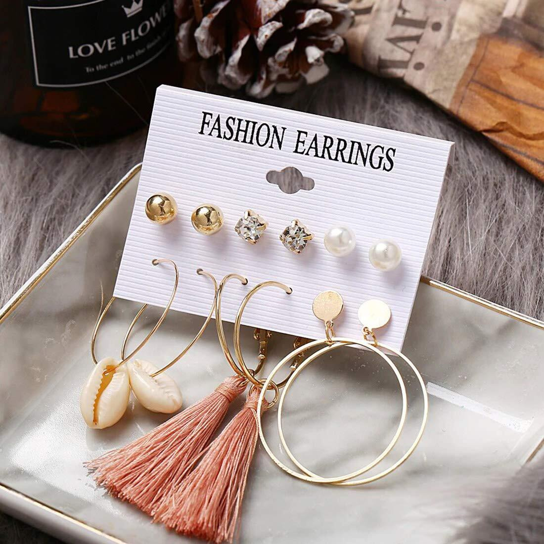 Jewels Galaxy Best Valentine Gifts Limited Edition Set of 6 Gold Plated Stud & Drop Earrings With a Layered Necklace (JG-PC-ERGG-183)