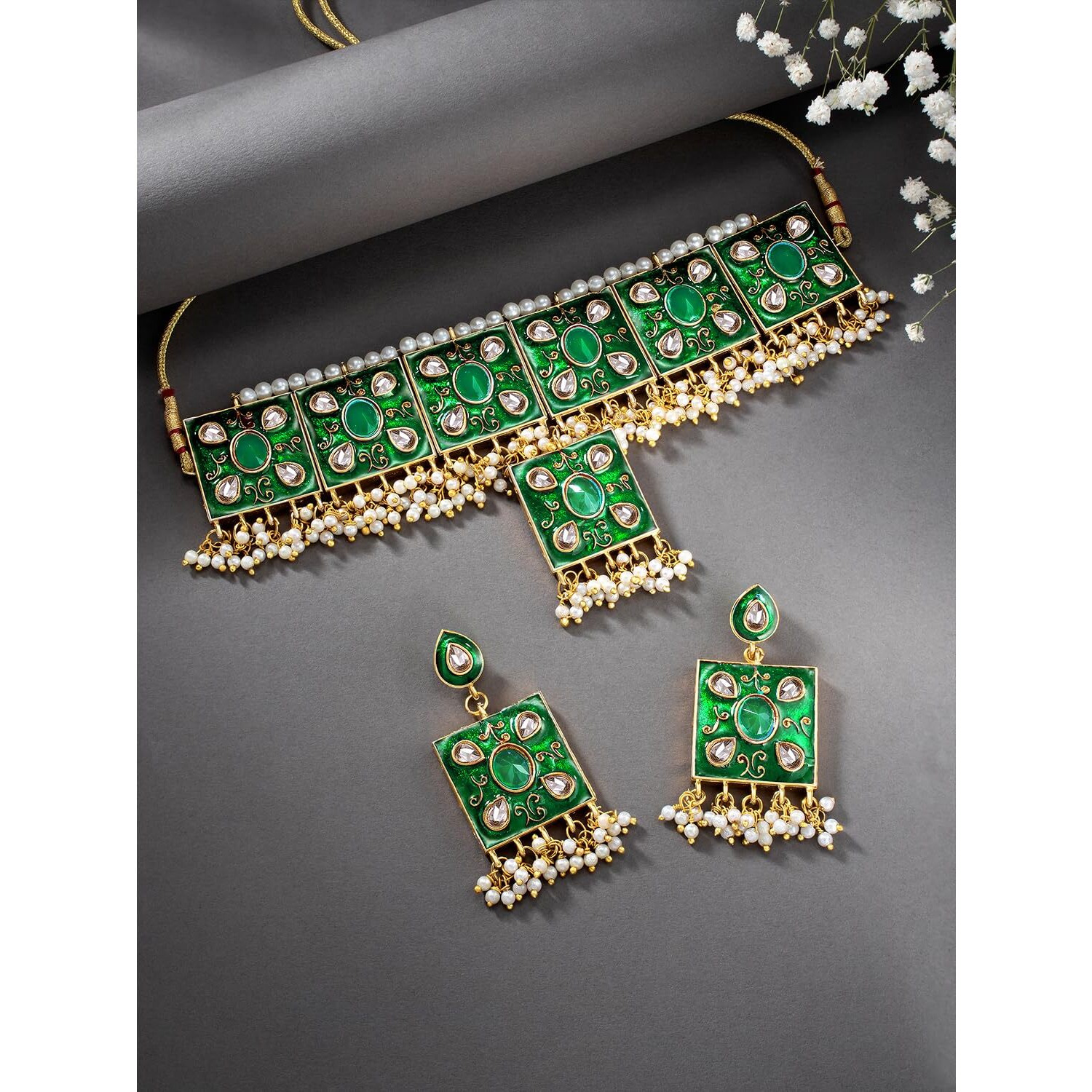 Peora 18K Gold Plated Original Hand Work Meenakari Padmavati Choker Necklace Earring Indian Traditional Jewellery Set for Women