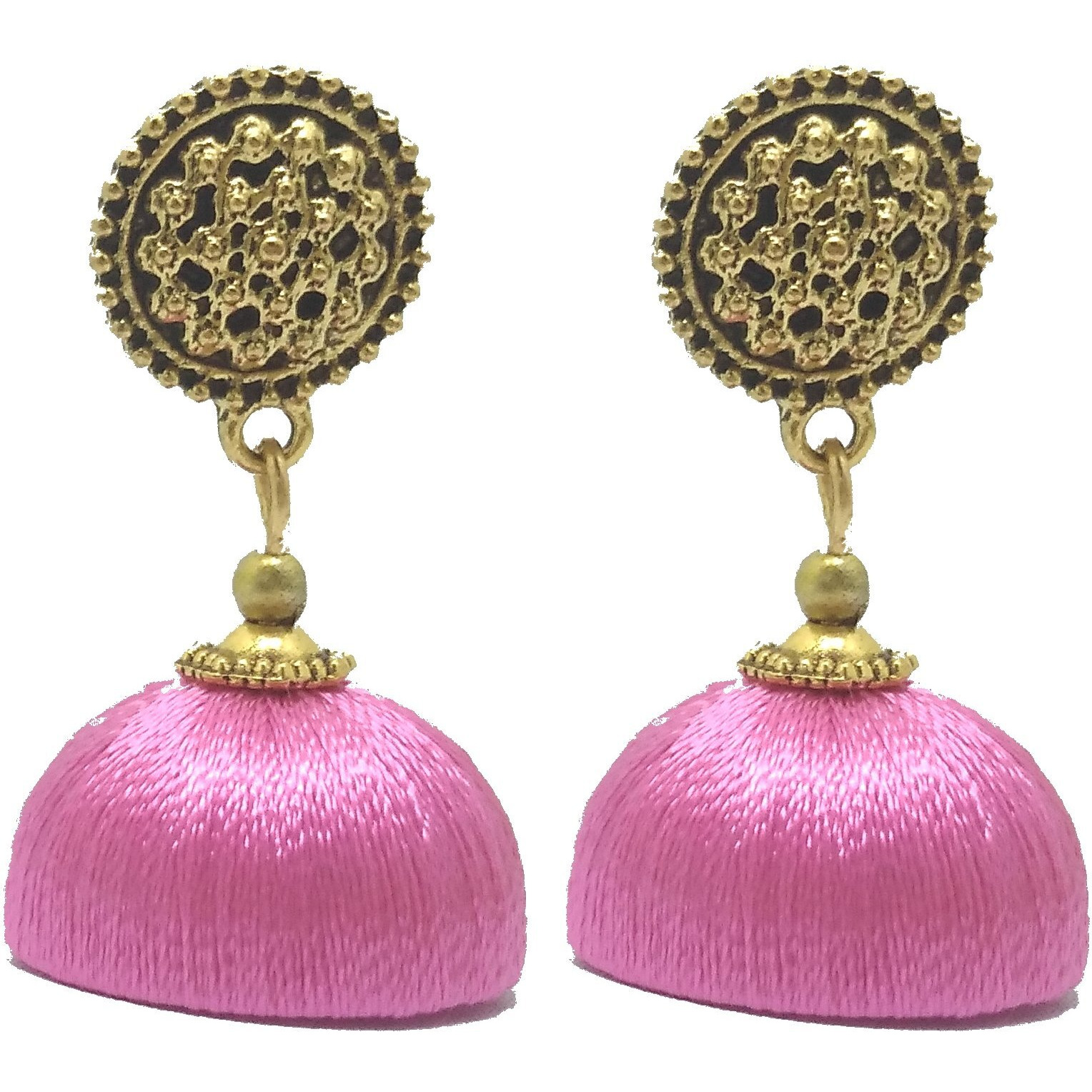 MDS Fashions Silk Thread Beads with Antique Net Chakkra Necklace and Earrings Set for Beautiful Women (MDS-1073) (Light Rose)