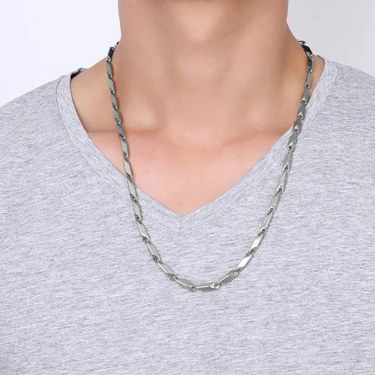 Fashion Frill Mens Jewellery Silver Chain For Boys Elegant Stainless Steel Necklace Silver Chain Double Coated Chains For Men Neck Chain Necklace Boys 22 Inches